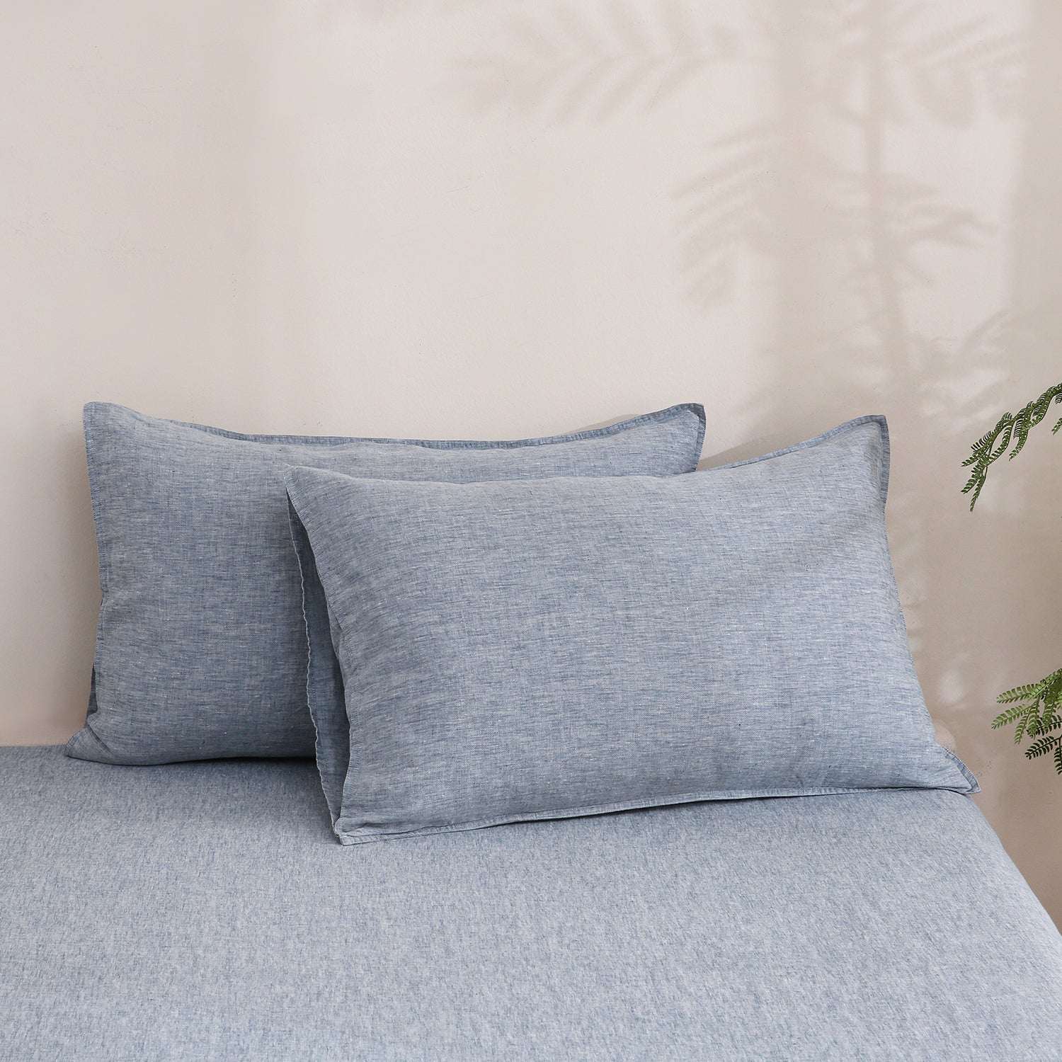 Blue Denim 100% Organic Linen Yarn Dyed Sheets Set-Victory Symbol