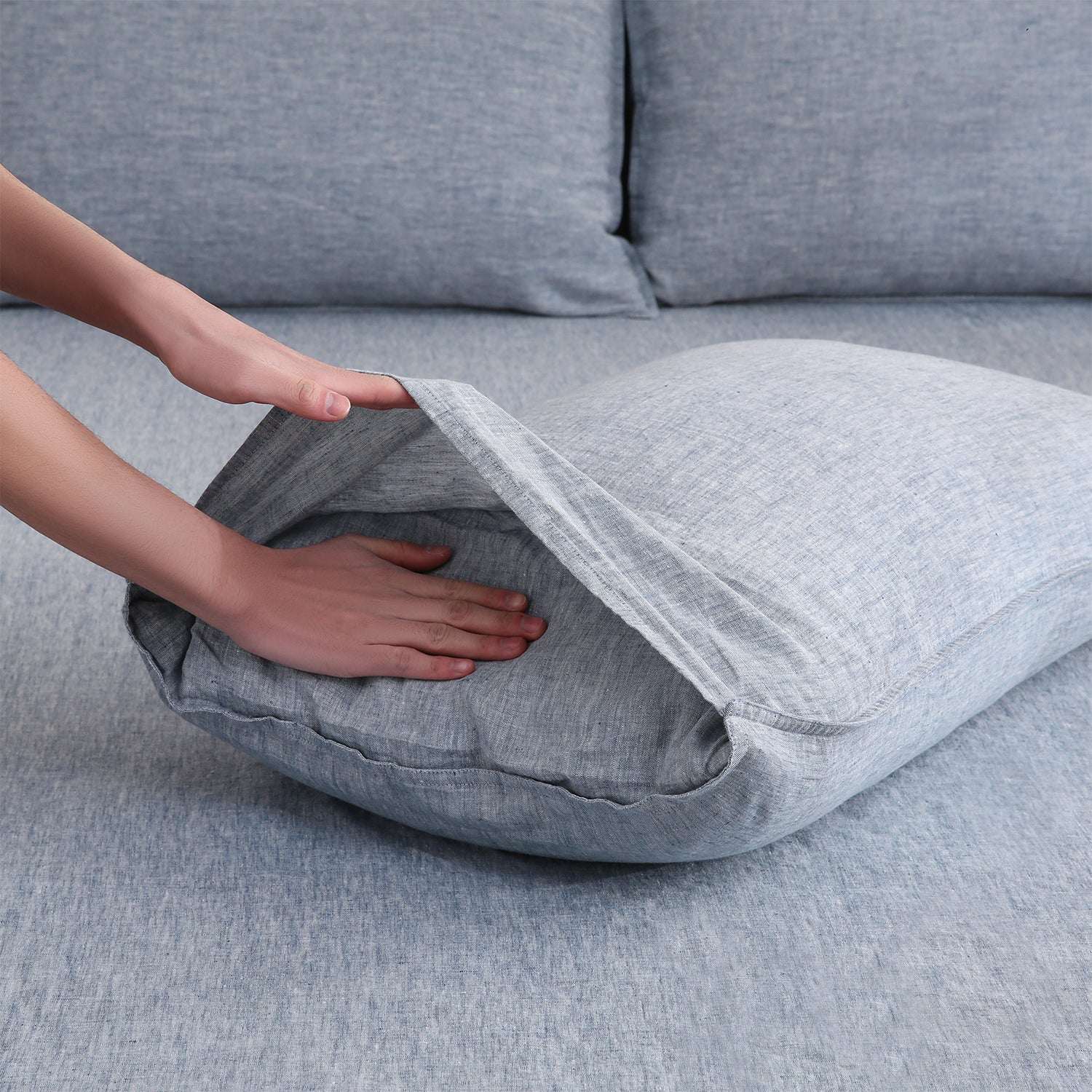 Blue Denim 100% Organic Linen Yarn Dyed Sheets Set-Victory Symbol