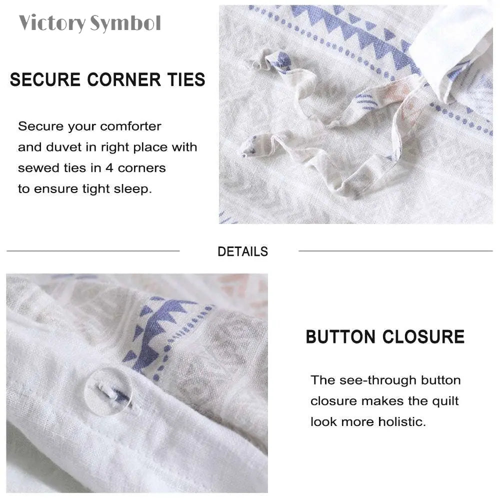 Bohemian 100% Organic Linen Duvet Cover Set - Victory Symbol