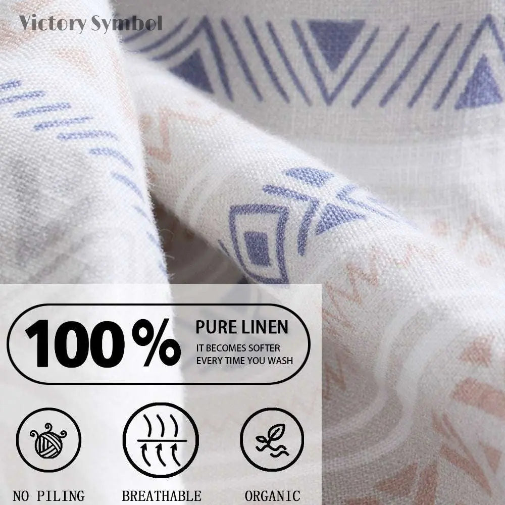 Bohemian 100% Organic Linen Duvet Cover Set - Victory Symbol