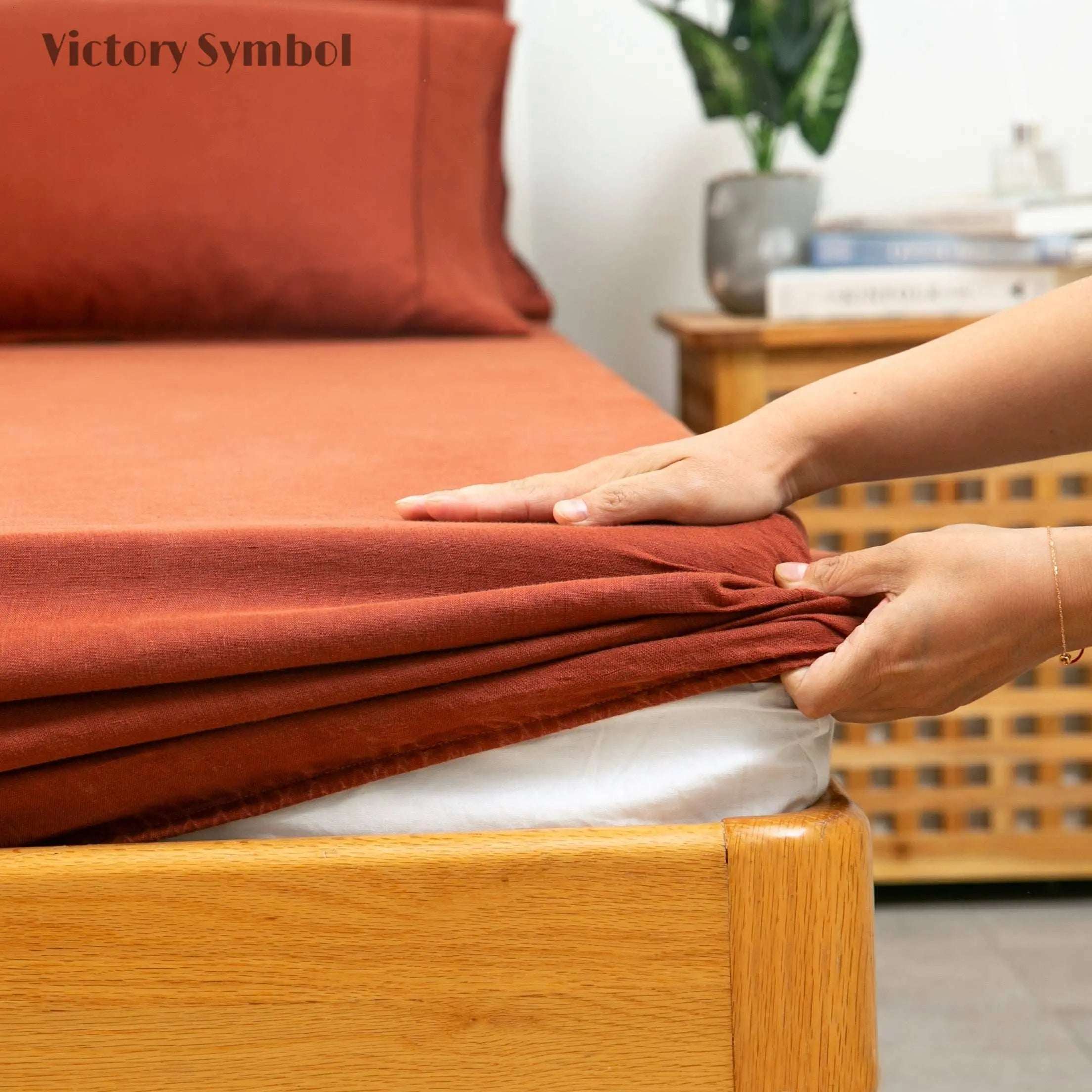 Burgundy 100% Organic Linen Fitted Sheet - Victory Symbol