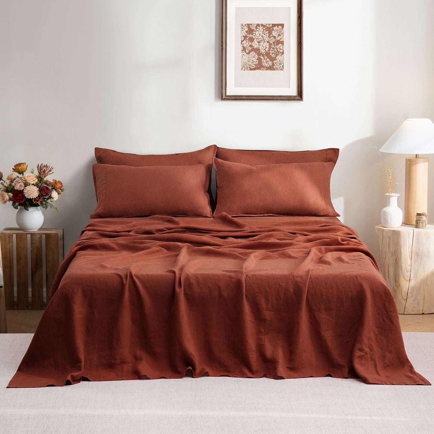 Burgundy 100% Organic Linen Flat Sheet-Victory Symbol