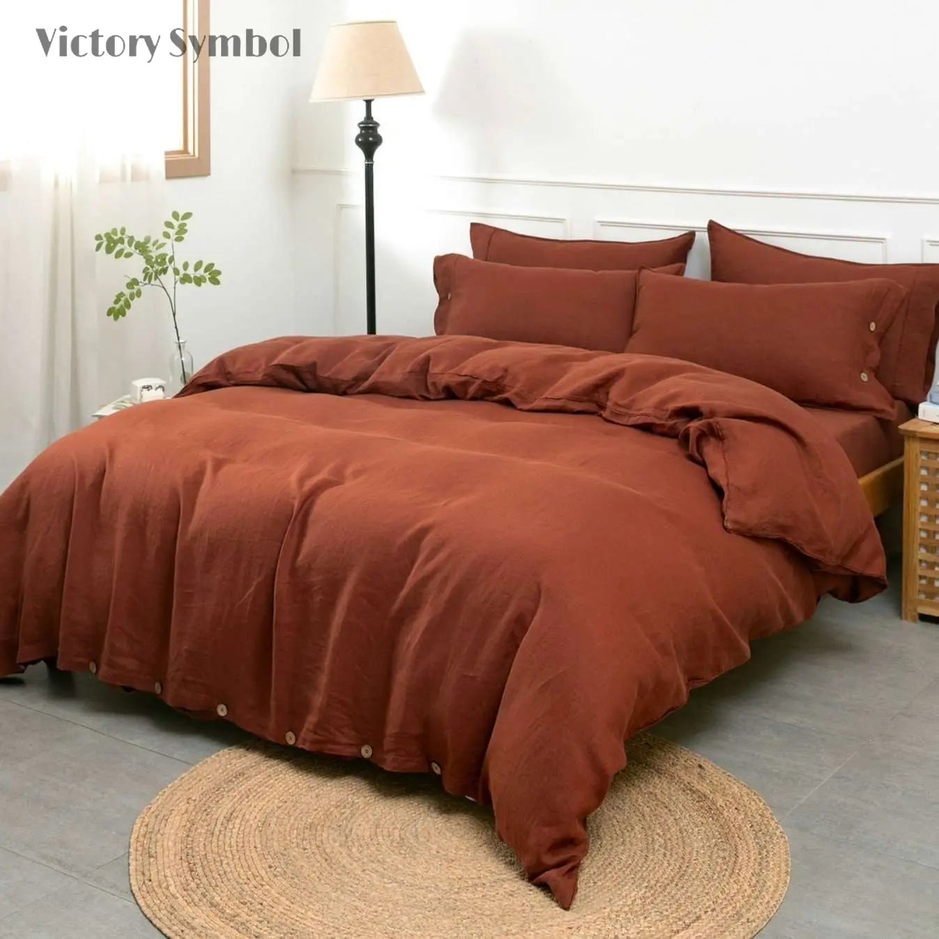 Burgundy 100% Organic Linen Duvet Cover Set - Victory Symbol