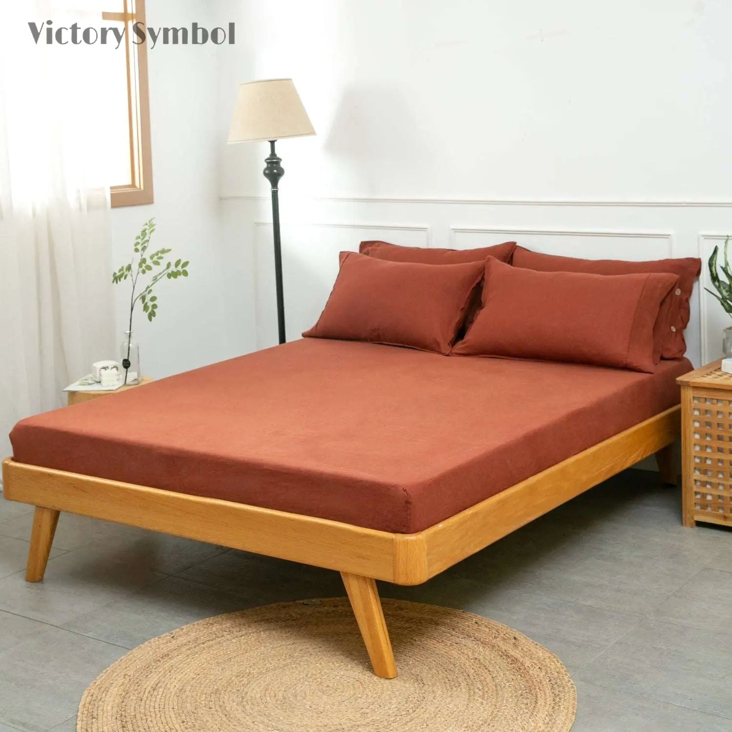 Burgundy 100% Organic Linen Fitted Sheet - Victory Symbol