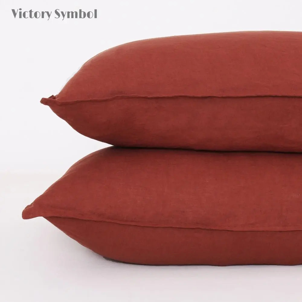 Burgundy 100% Organic Linen Pillowcases - Victory Symbol