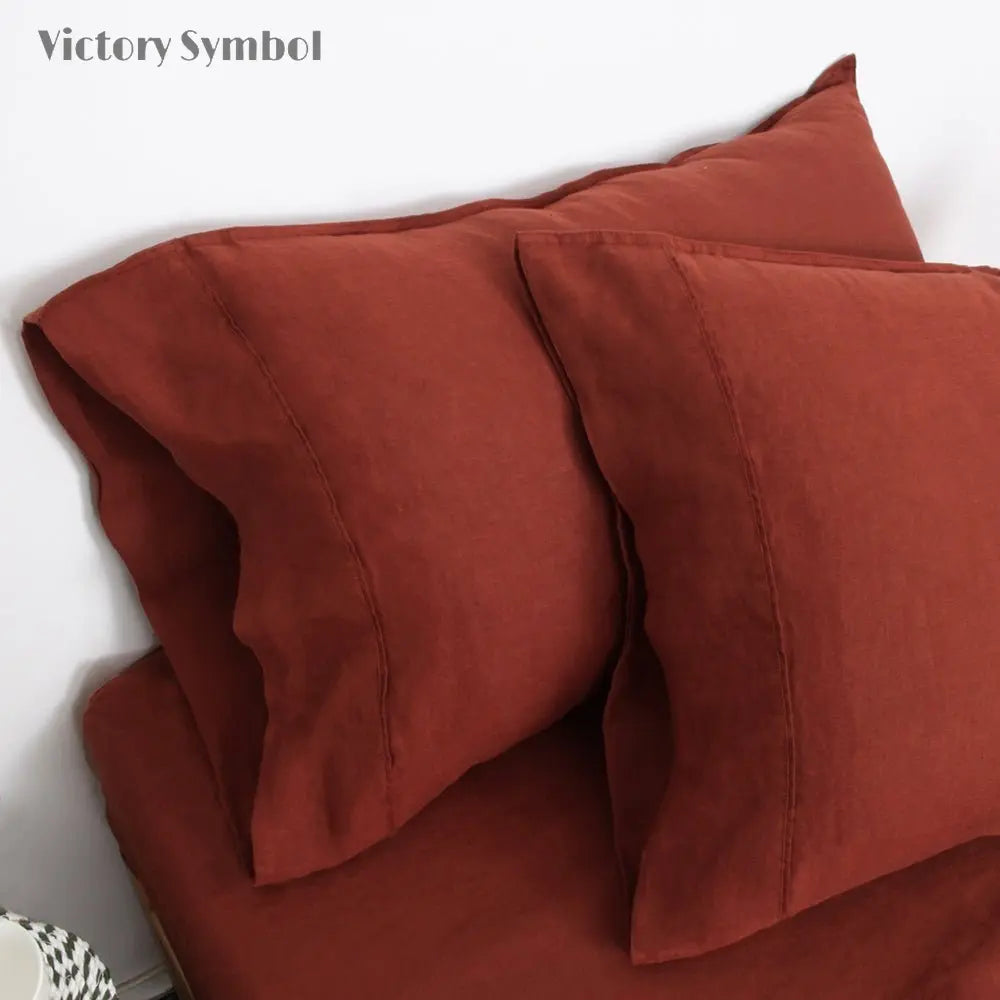 Burgundy 100% Organic Linen Pillowcases - Victory Symbol