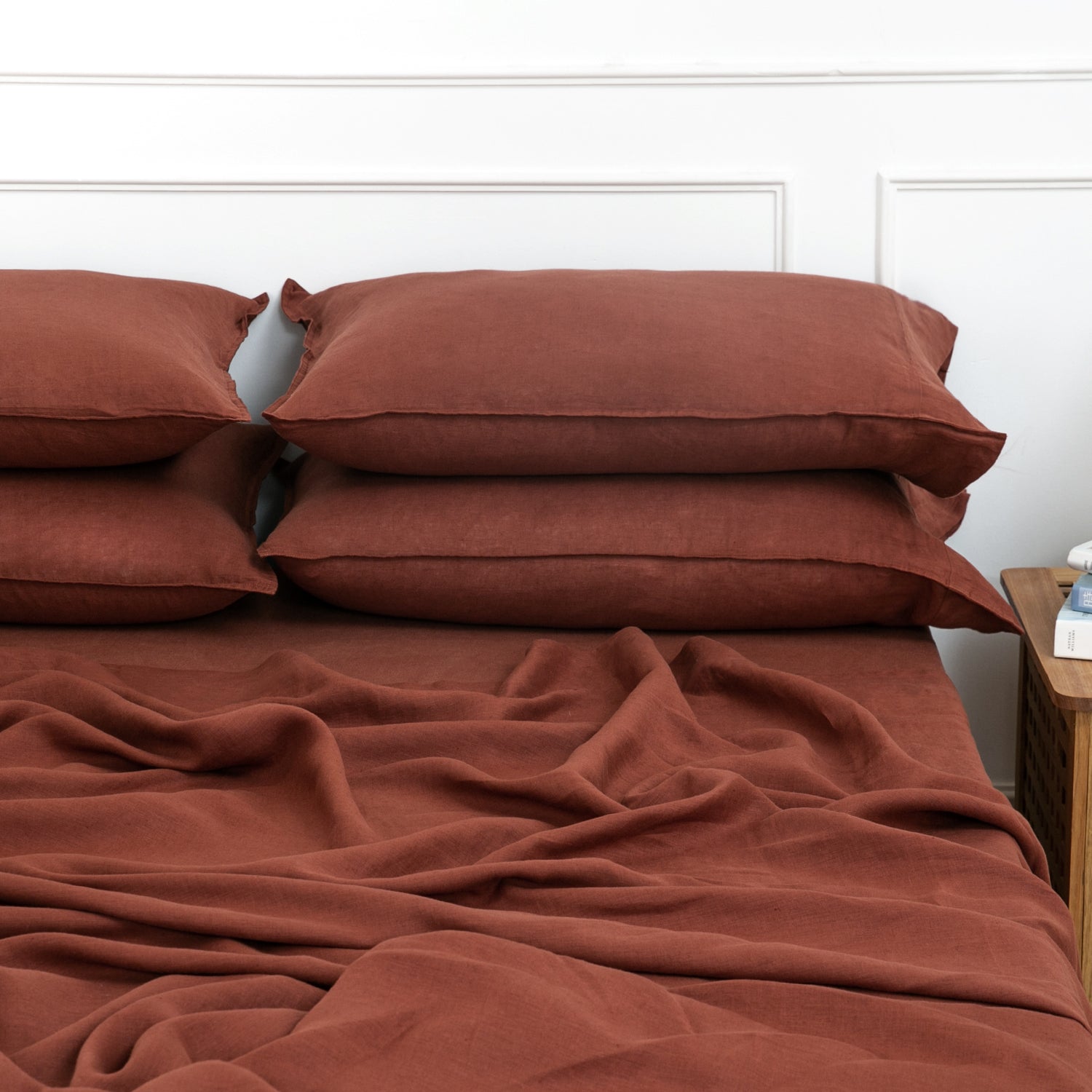 Burgundy 100% Organic Linen Flat Sheet-Victory Symbol