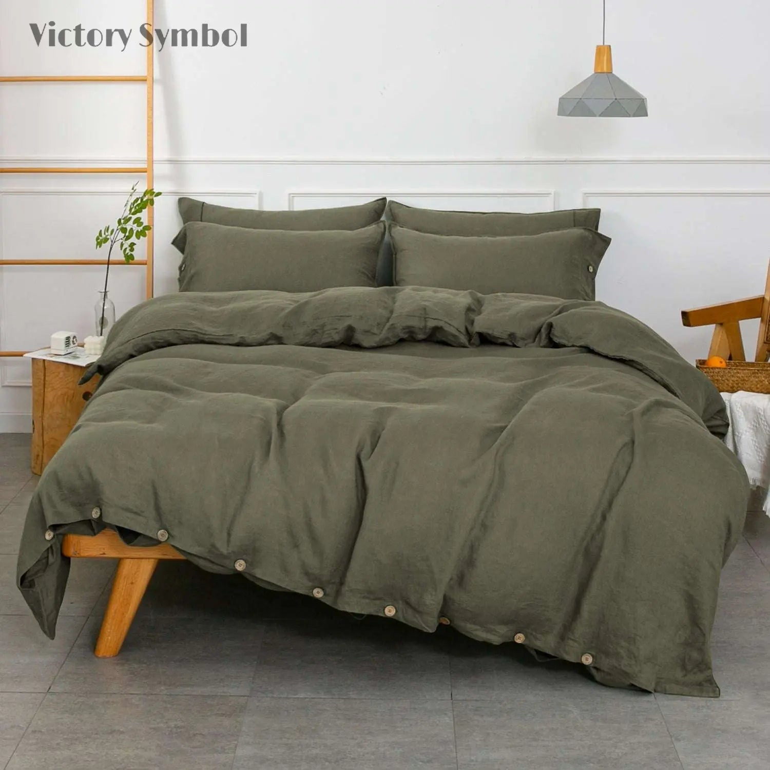 Burnt Olive 100% Organic Linen Duvet Cover (Only 1 Piece) - Victory Symbol
