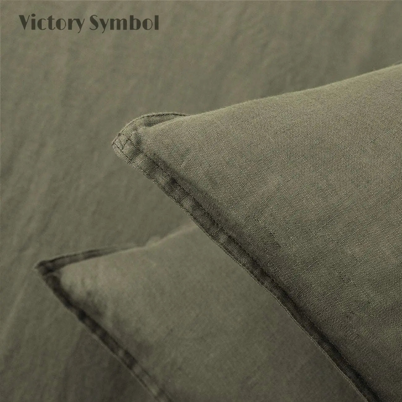 Burnt Olive 100% Organic Linen Pillowcases - Victory Symbol
