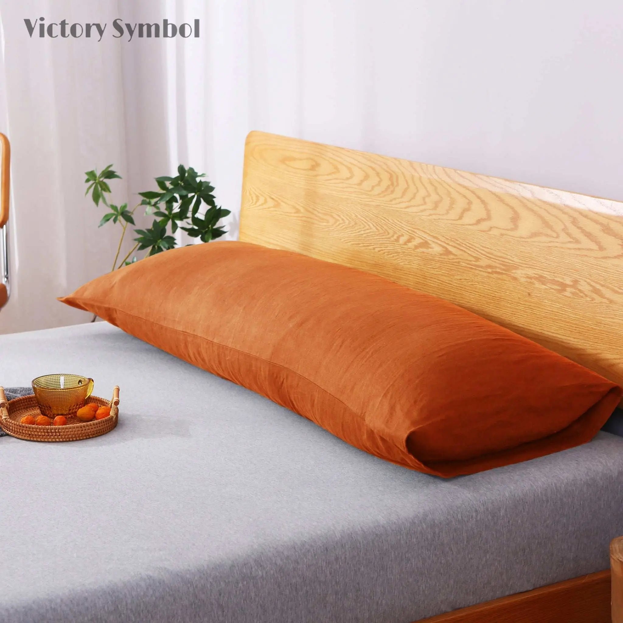 Caramel 100% Organic Linen Body Pillowcase - Victory Symbol