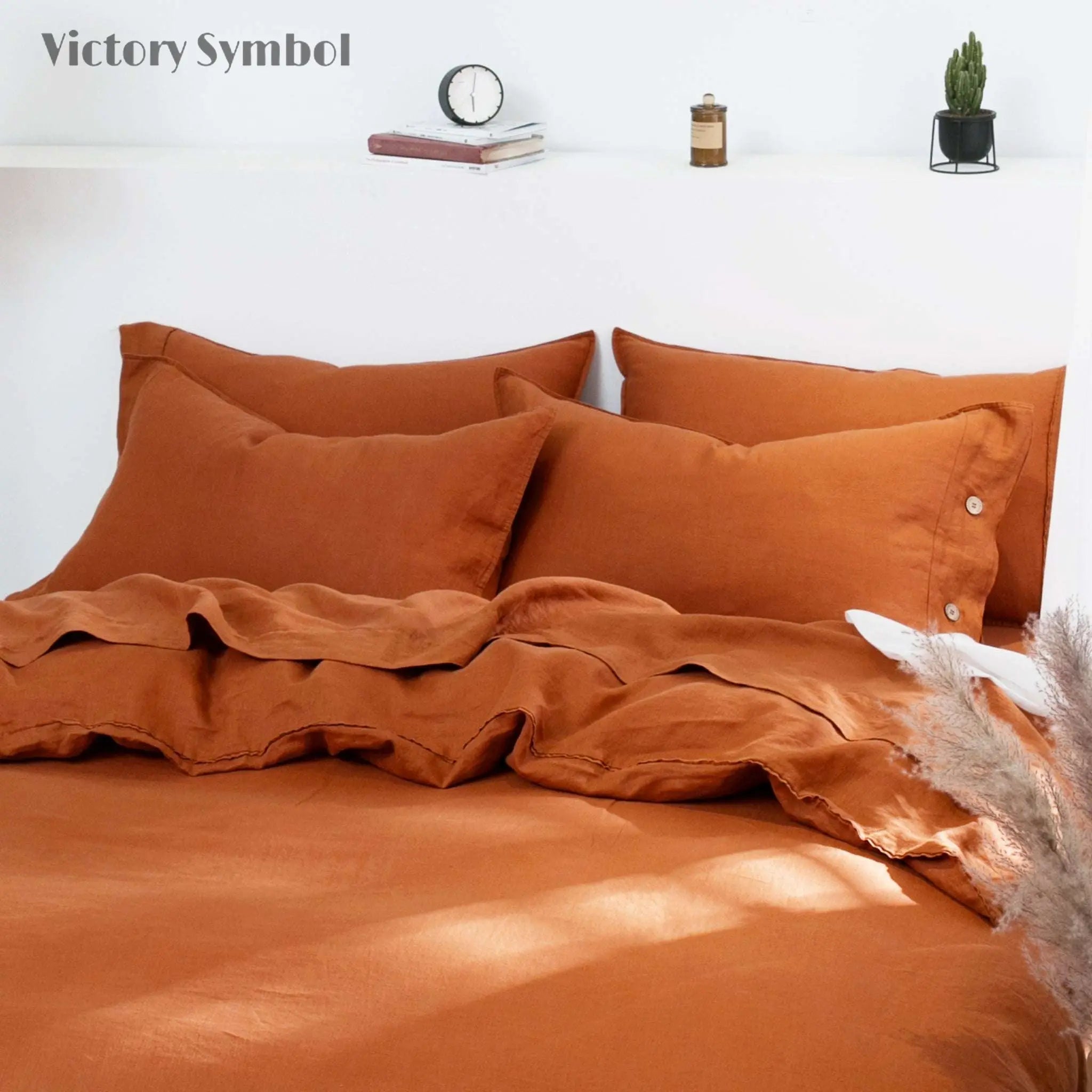Caramel 100% Organic Linen Pillowcases With Coconut Button Closure - Victory Symbol