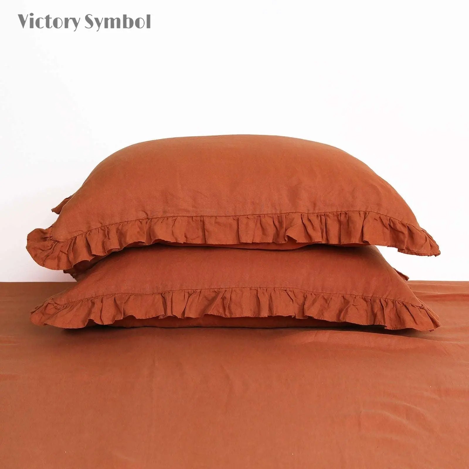Caramel 100% Organic Linen Pillowcases with Ruffles - Victory Symbol