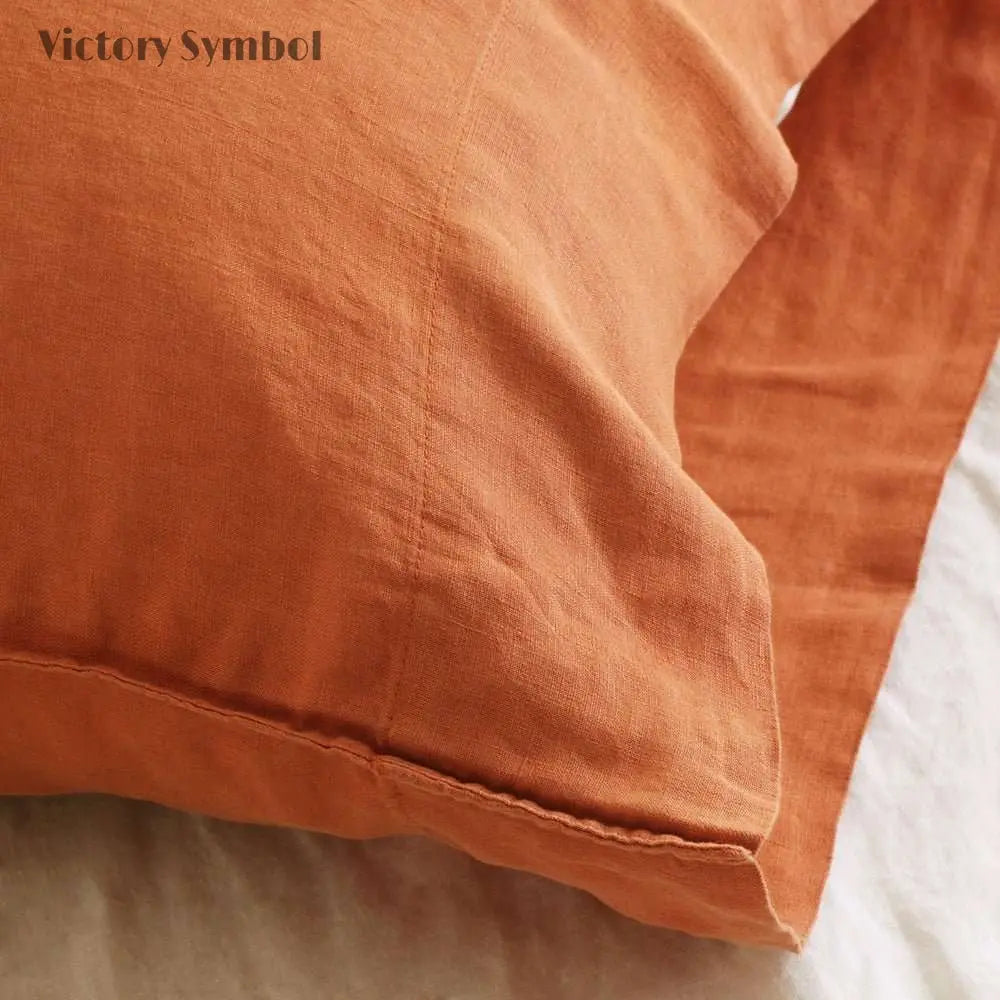 Caramel 100% Organic Linen Pillowcases - Victory Symbol