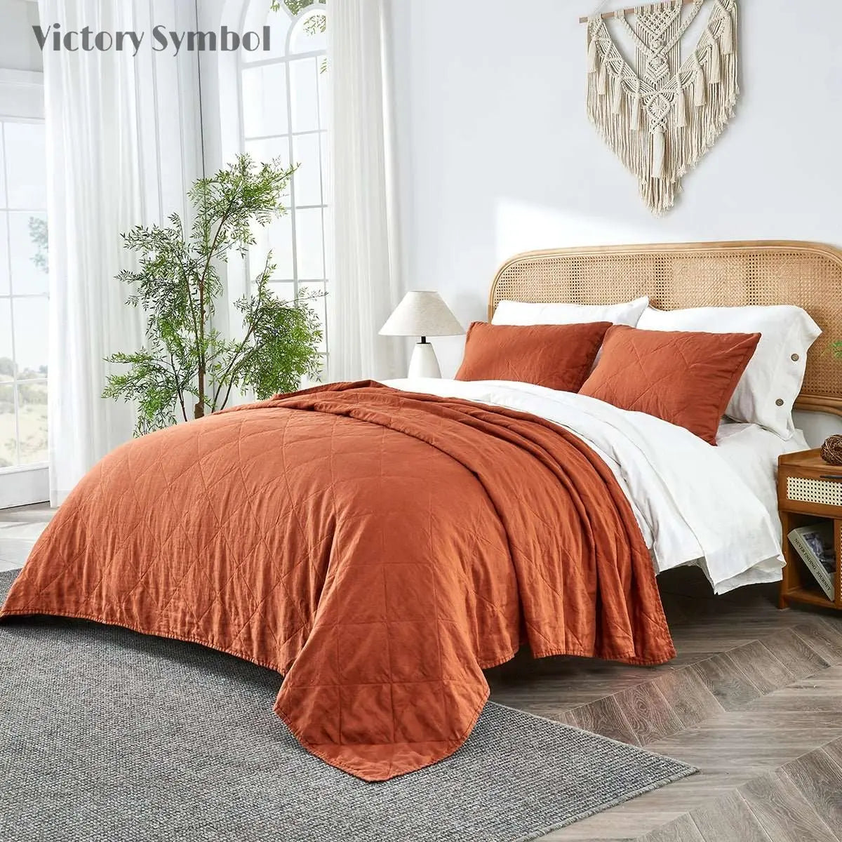 Caramel 100% Organic Linen Quilt Set - Victory Symbol