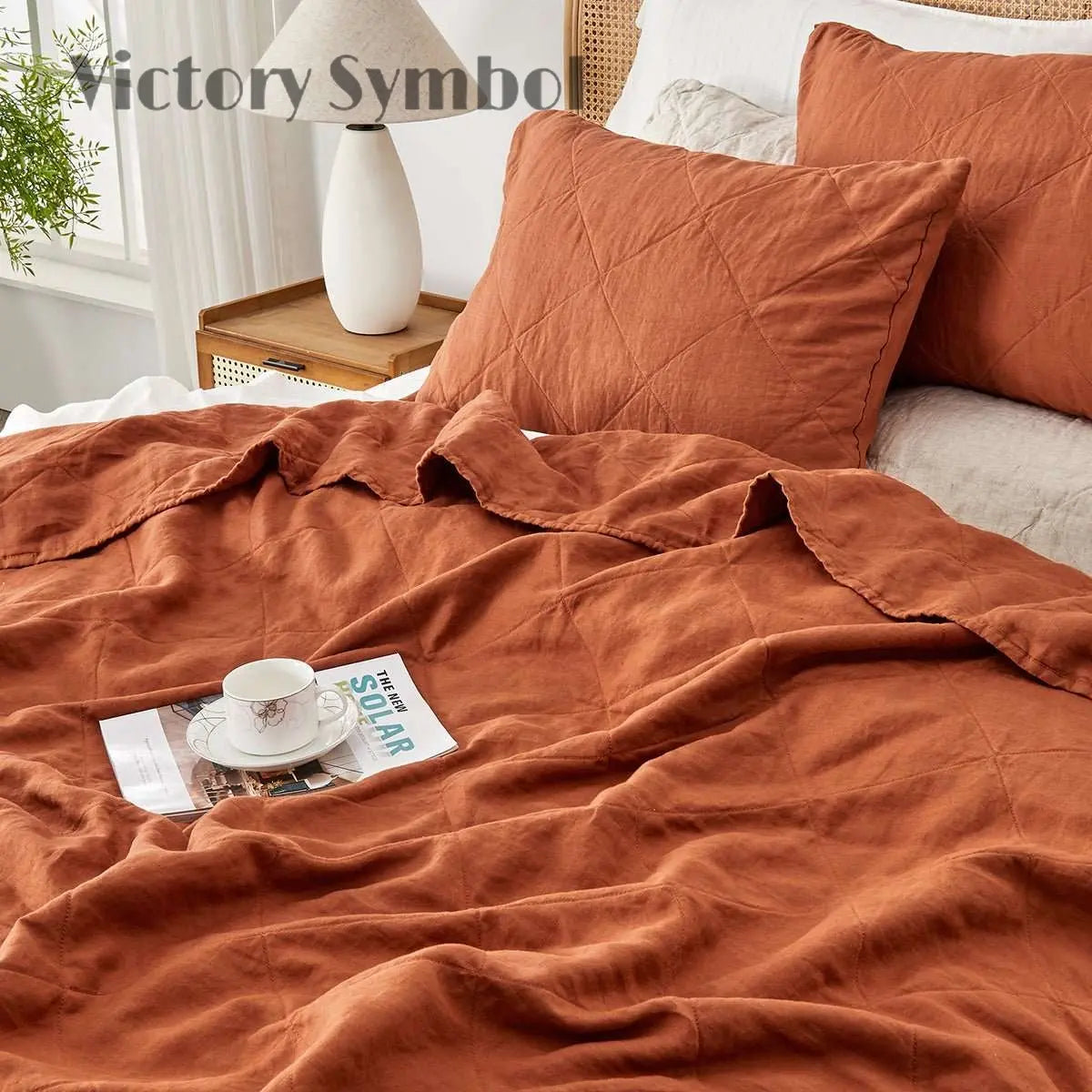 Caramel 100% Organic Linen Quilt Set - Victory Symbol