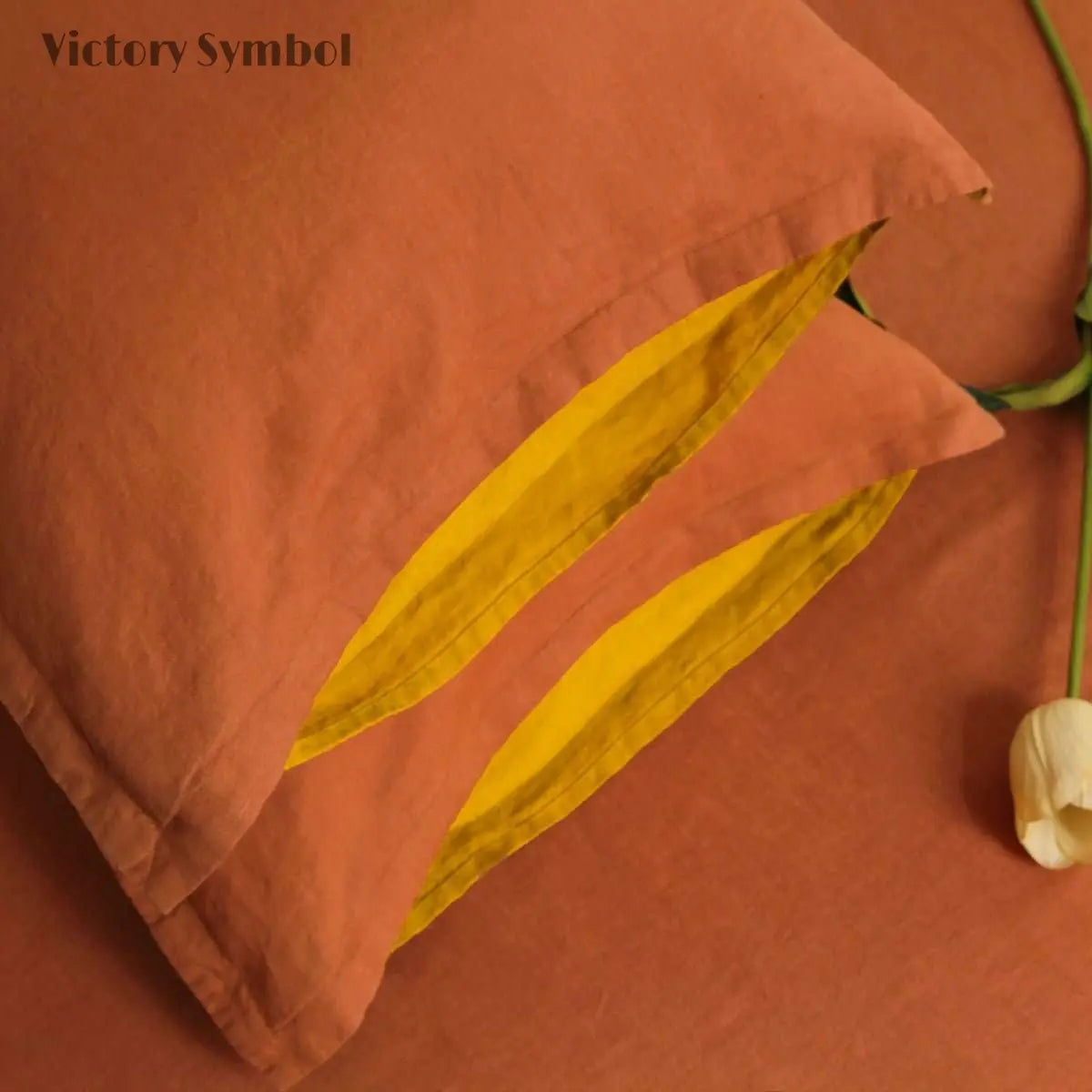 Caramel And Ginger Yellow Colorblock 100% Organic Linen Pillowcases - Victory Symbol