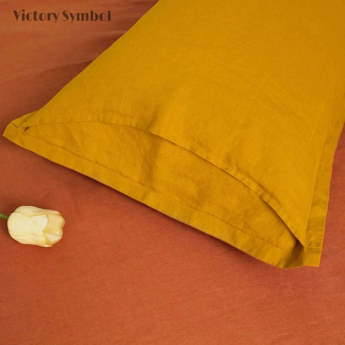 Caramel And Ginger Yellow Colorblock 100% Organic Linen Pillowcases - Victory Symbol