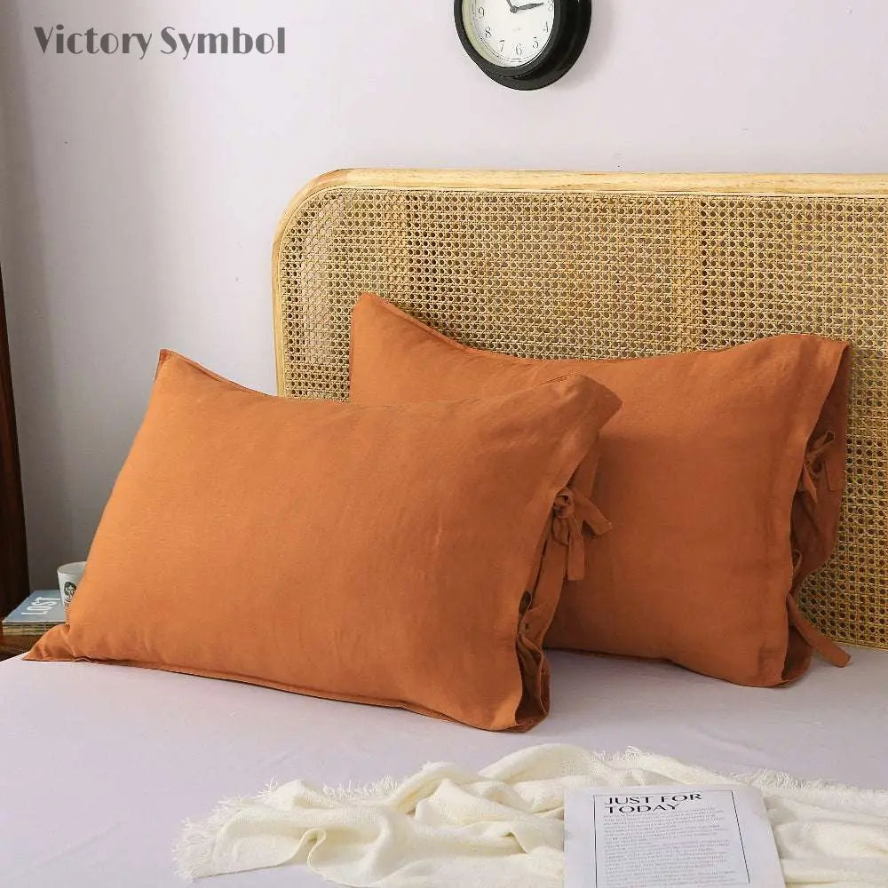 Caramel Ties Bow 100% Organic Linen Pillowcases - Victory Symbol