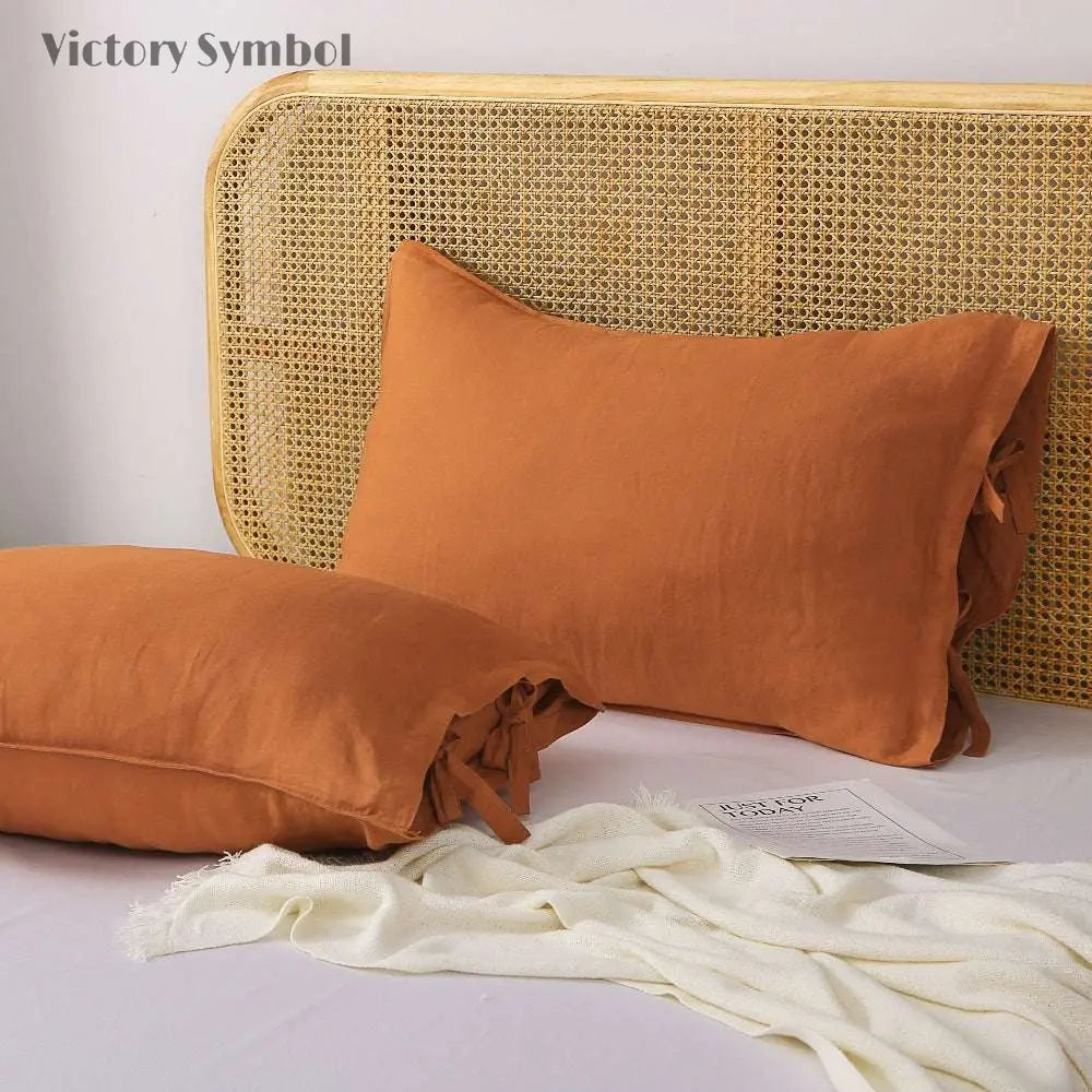 Caramel Ties Bow 100% Organic Linen Pillowcases - Victory Symbol