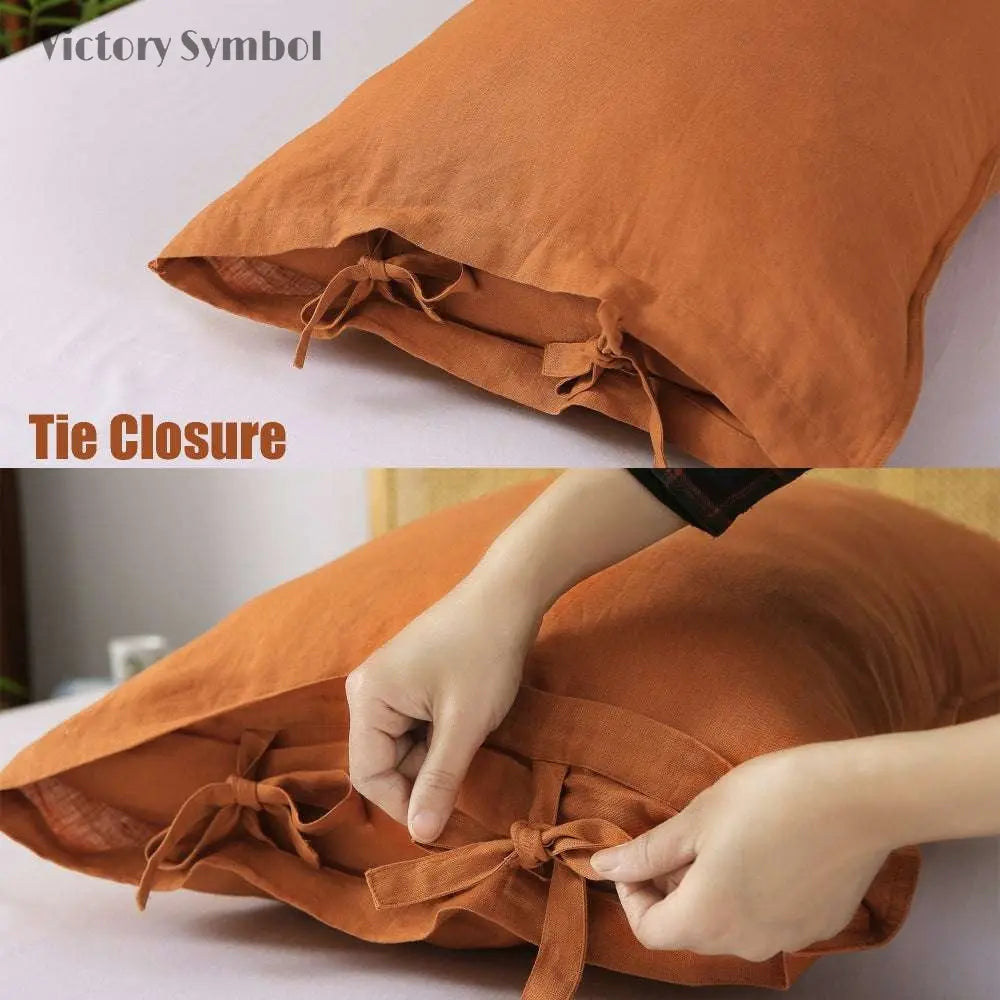 Caramel Ties Bow 100% Organic Linen Pillowcases - Victory Symbol