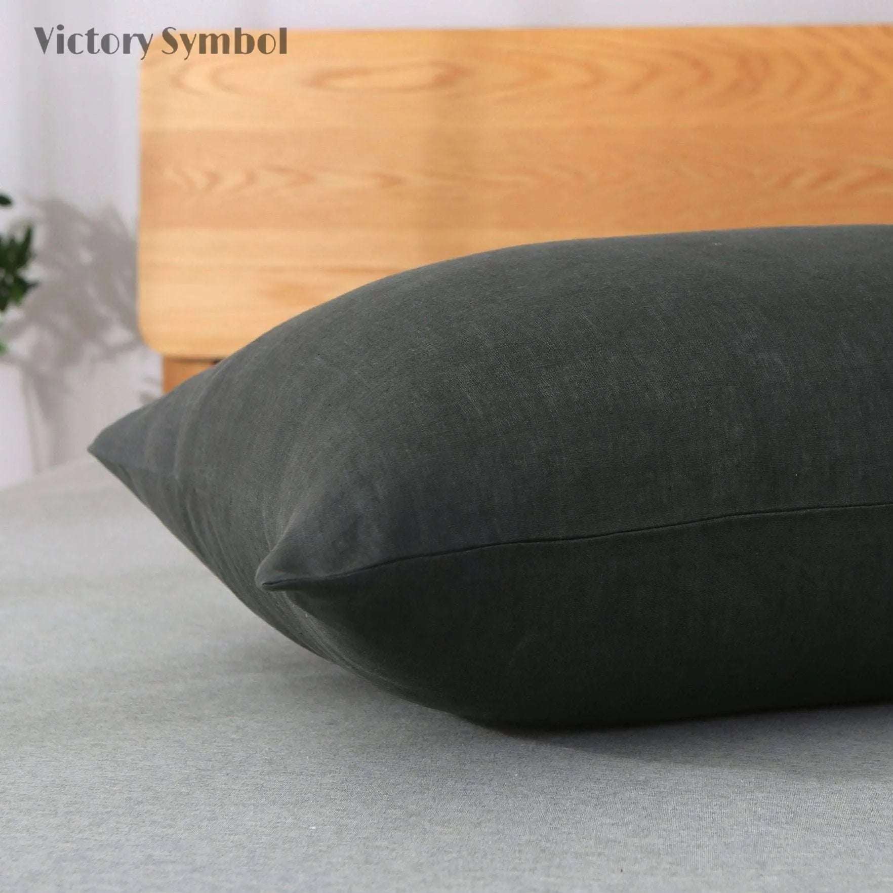 Charcoal Black 100% Organic Linen Body Pillowcase - Victory Symbol