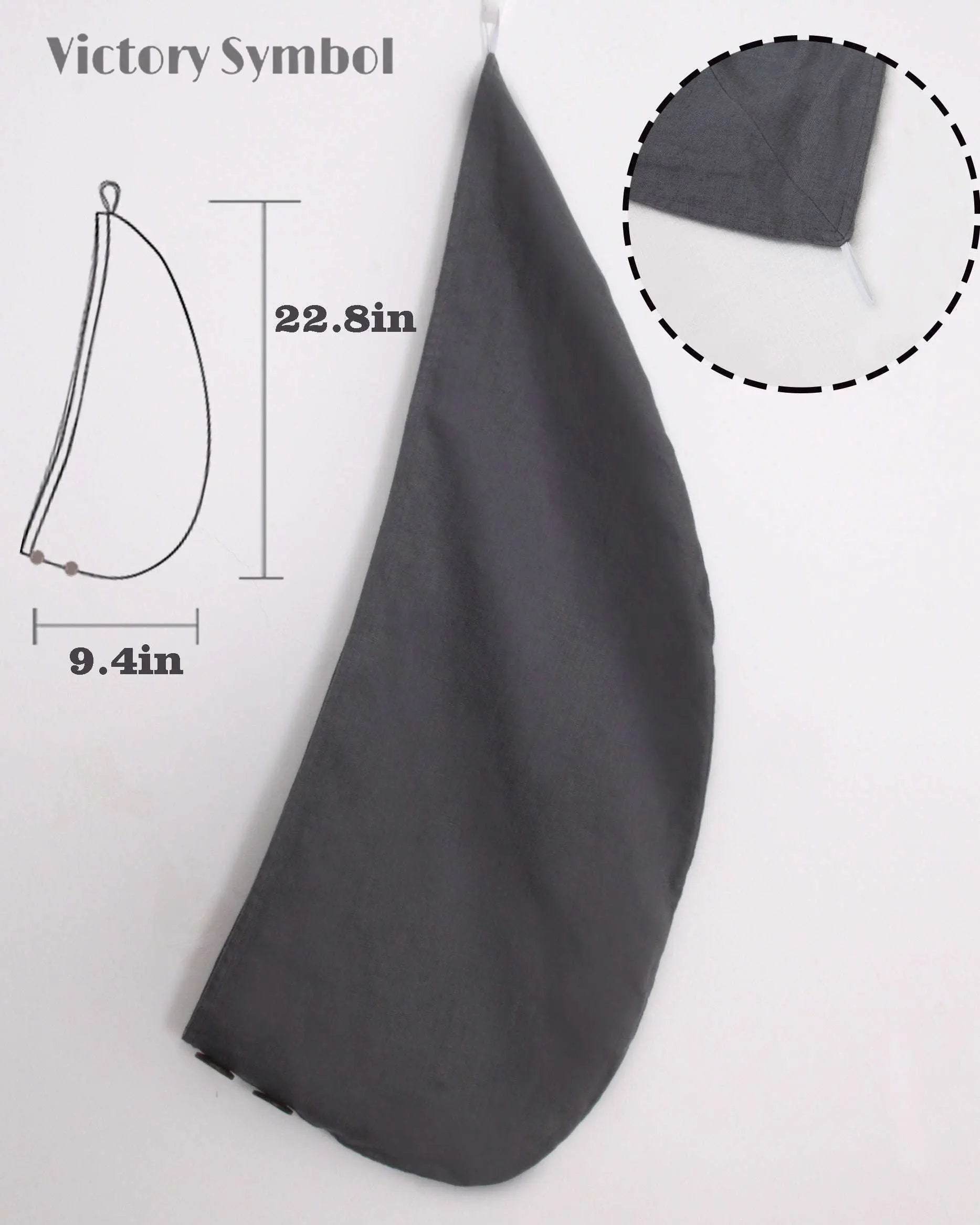 Charcoal Black 100% Organic French Linen 2 - Pack Hair Towel Wrap - Victory Symbol