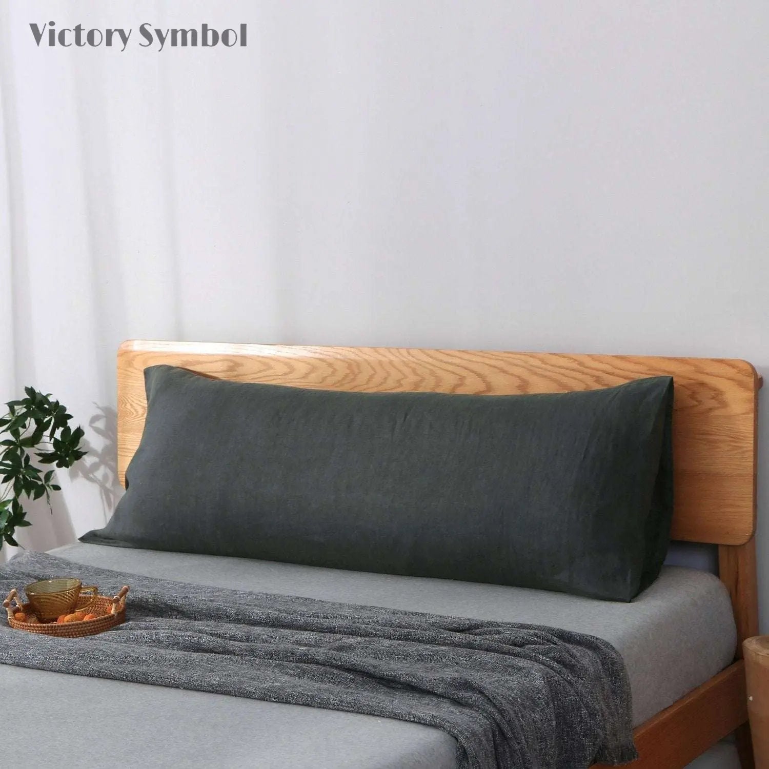 Charcoal Black 100% Organic Linen Body Pillowcase - Victory Symbol