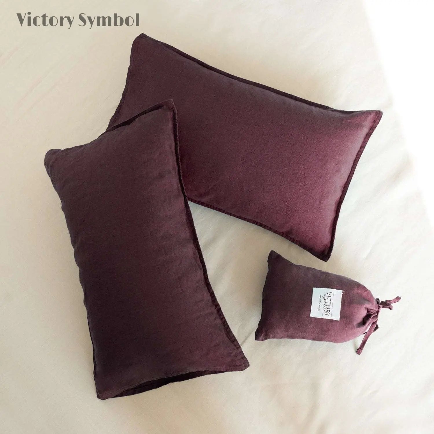 Claret Red 100% Organic Linen Lumbar Pillowcases - Victory Symbol