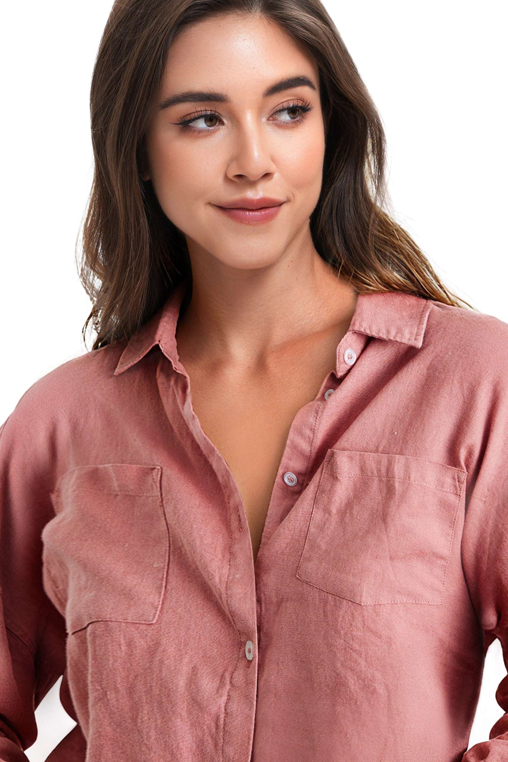 Clay Red 100% Organic Linen Long Sleeve Shirt-Victory Symbol