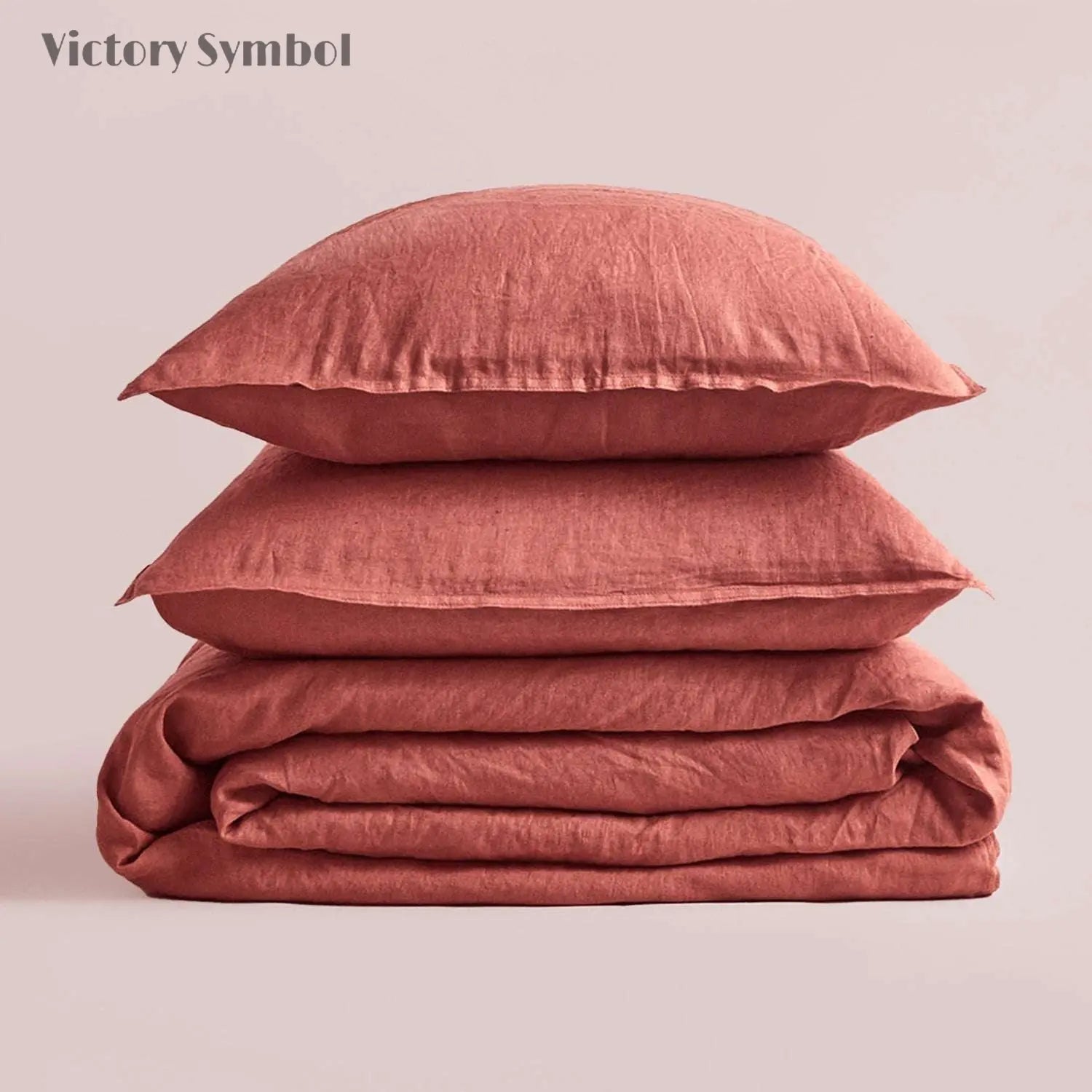 Clay Red 100% Organic Linen Duvet Cover Set - Victory Symbol