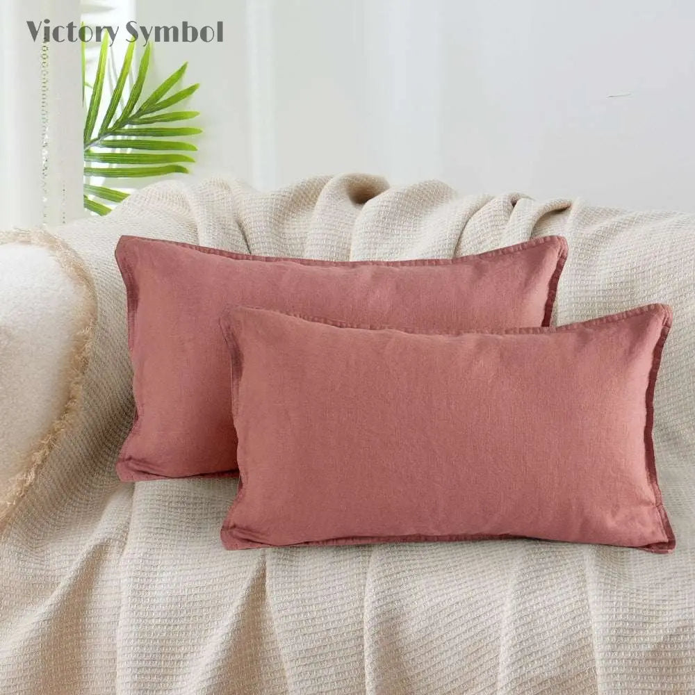 Clay Red 100% Organic Linen Lumbar Pillowcases - Victory Symbol
