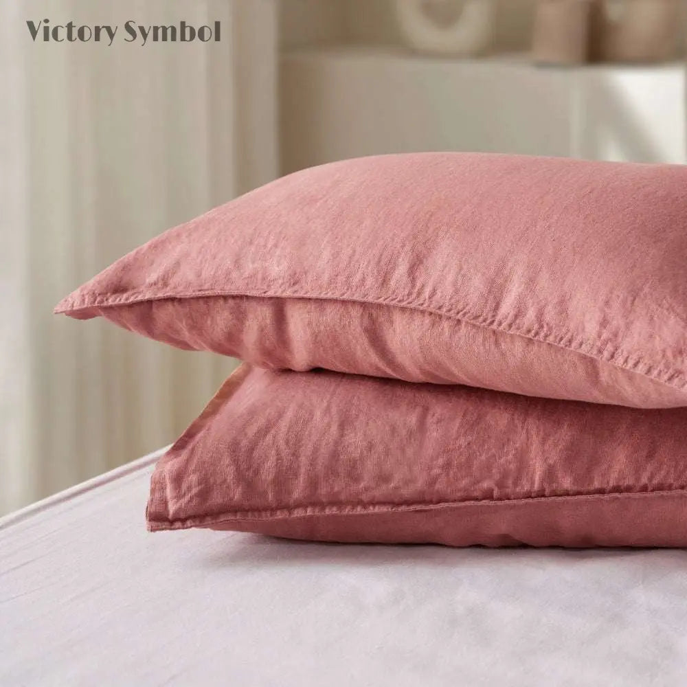 Clay Red 100% Organic Linen Lumbar Pillowcases-victory symbol