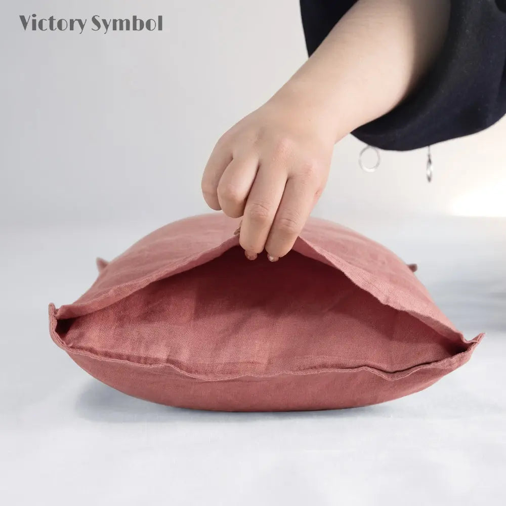 Clay Red 100% Organic Linen Lumbar Pillowcases-victory symbol