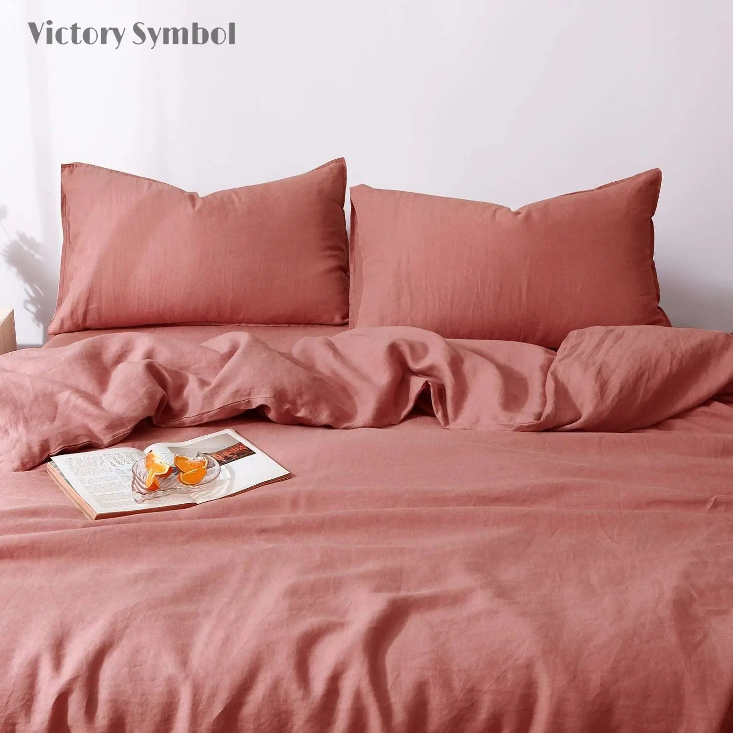 Clay Red 100% Organic Linen Pillowcases - Victory Symbol