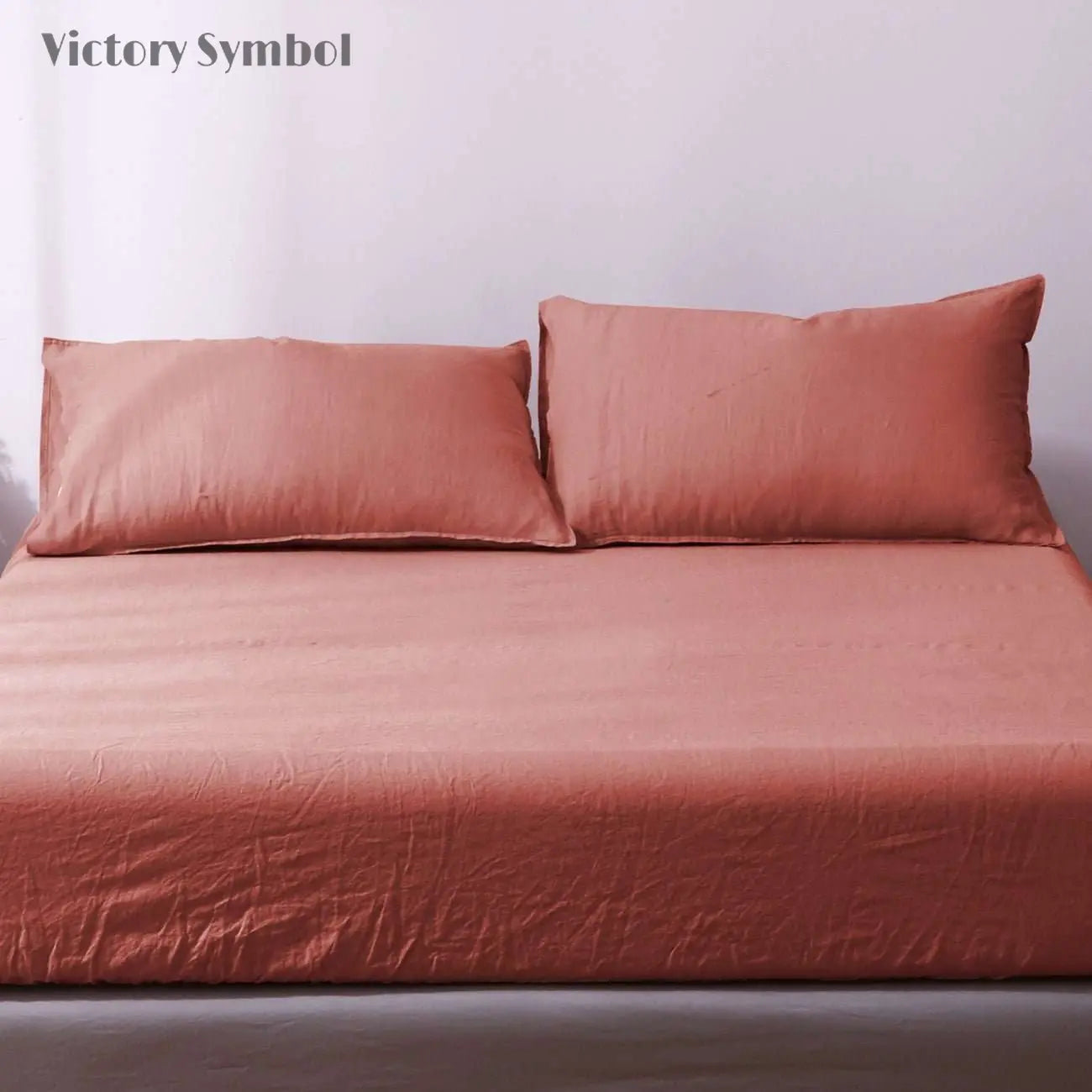 Clay Red 100% Organic Linen Pillowcases - Victory Symbol