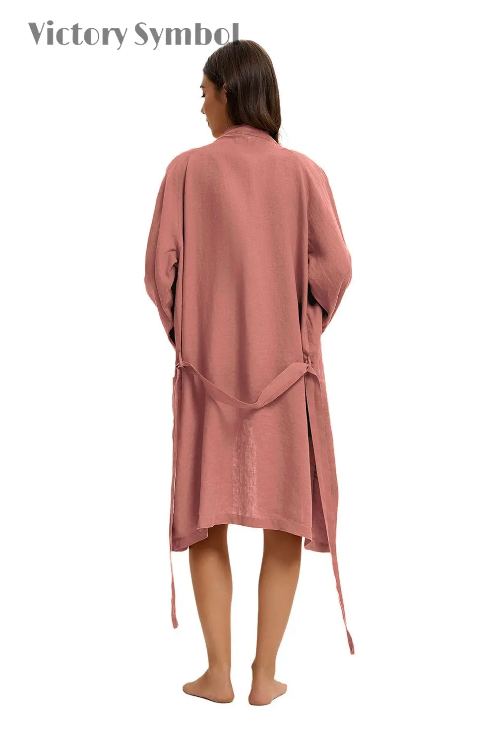Clay Red 100% Organic Linen Women's V - Neck Robes - Victory Symbol