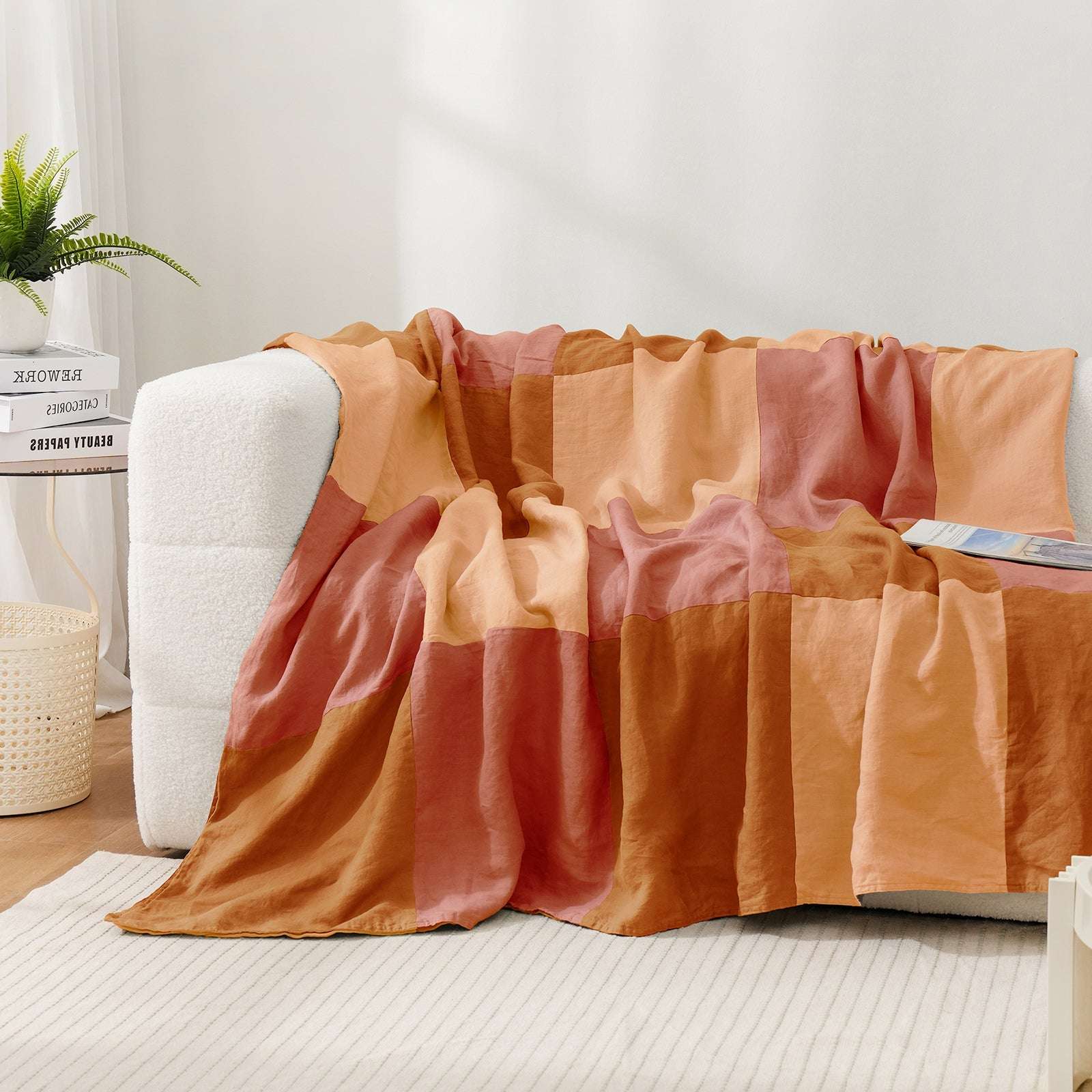 Clay Red Colorblock 100% Organic Linen Plaid Blanket & Throw - Victory Symbol