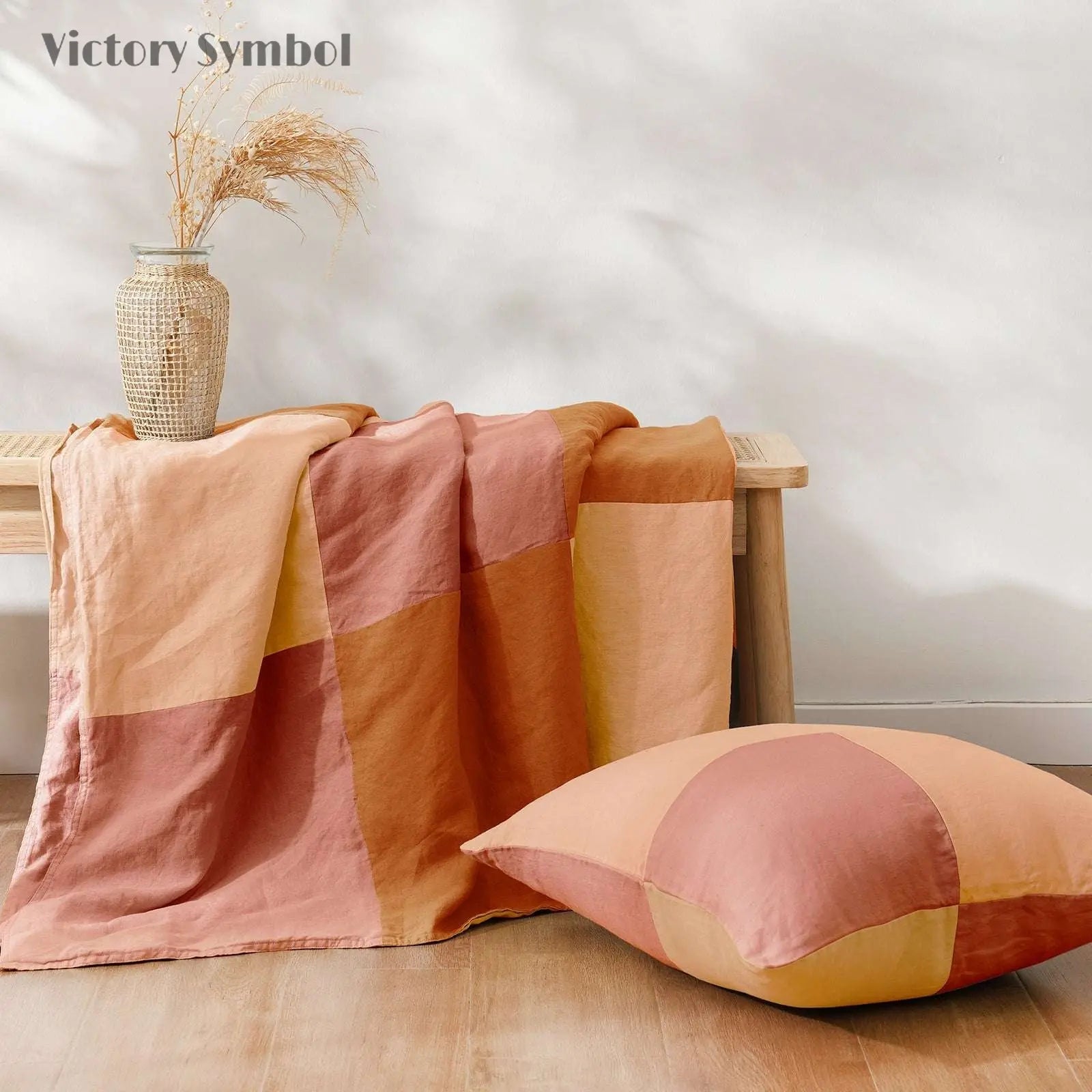 Clay Red Colorblock 100% Organic Linen Plaid Blanket & Throw - Victory Symbol
