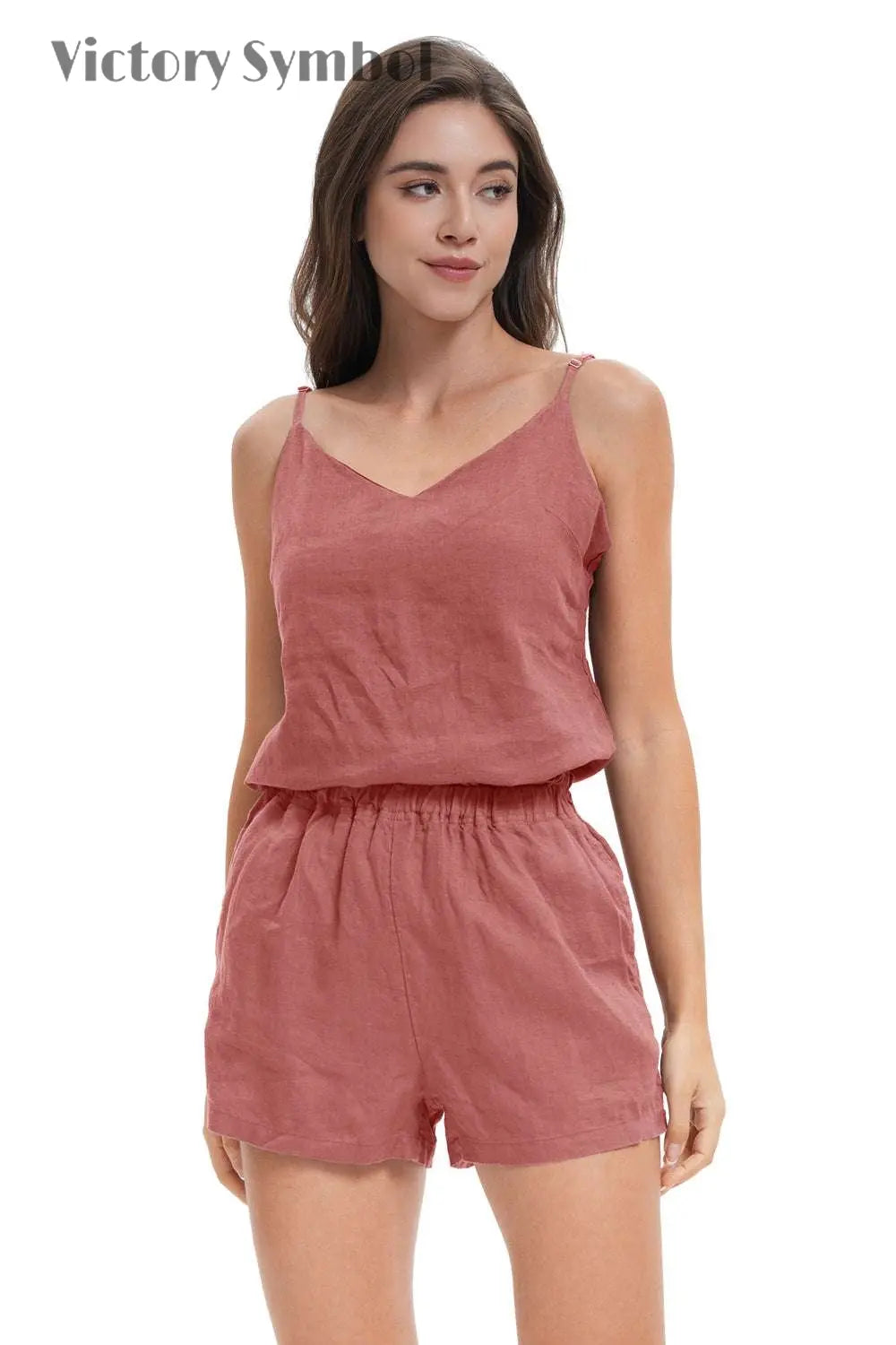 Clay Red Women's 100% Organic Linen Shorts-victory symbol