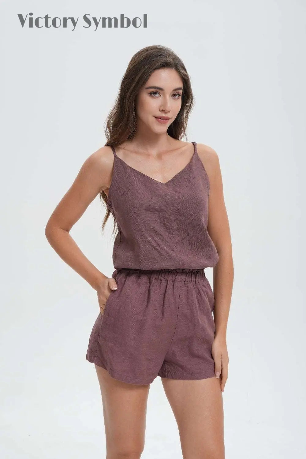 Cocoa Women's  100% Organic  Linen Shorts-victory symbol