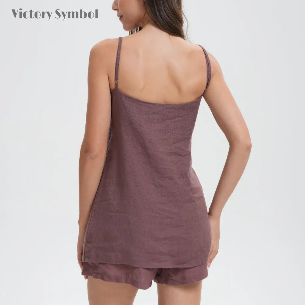 Cocoa Women's Linen Camisole Tank Top V - Neck Loose Casual Adjustable Strap - Victory Symbol