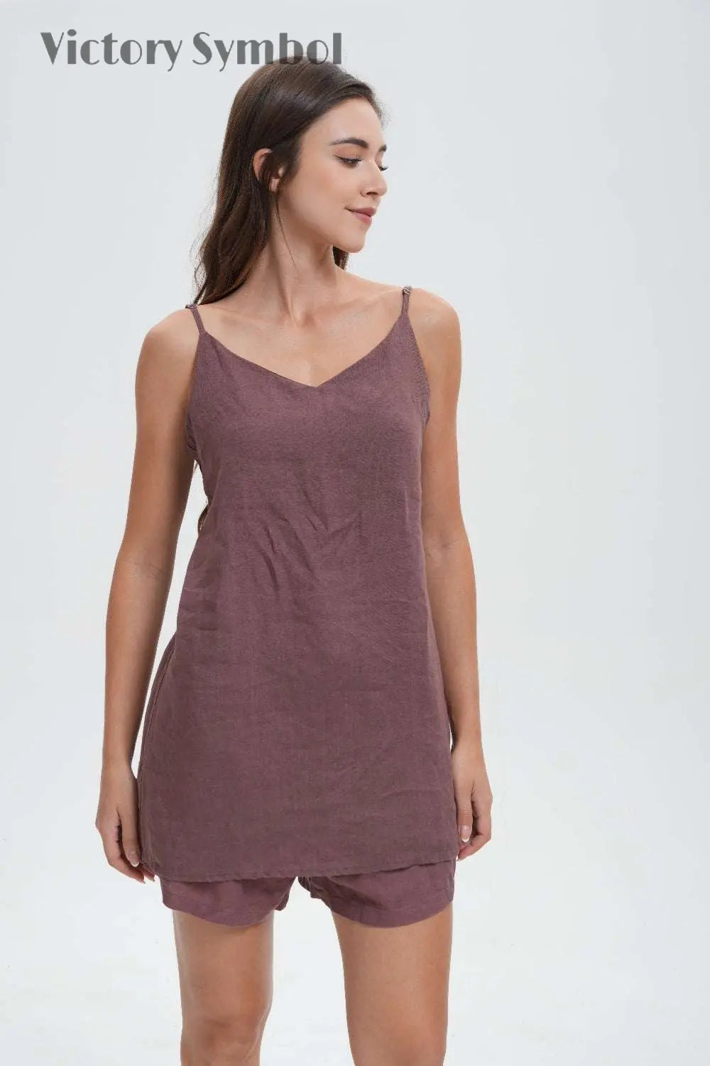 Cocoa Women's Linen Camisole Tank Top V - Neck Loose Casual Adjustable Strap - Victory Symbol