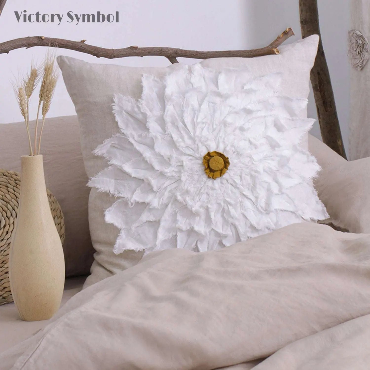 Collage flower pattern 100% Organic Linen Euro Pillowcase-victory symbol