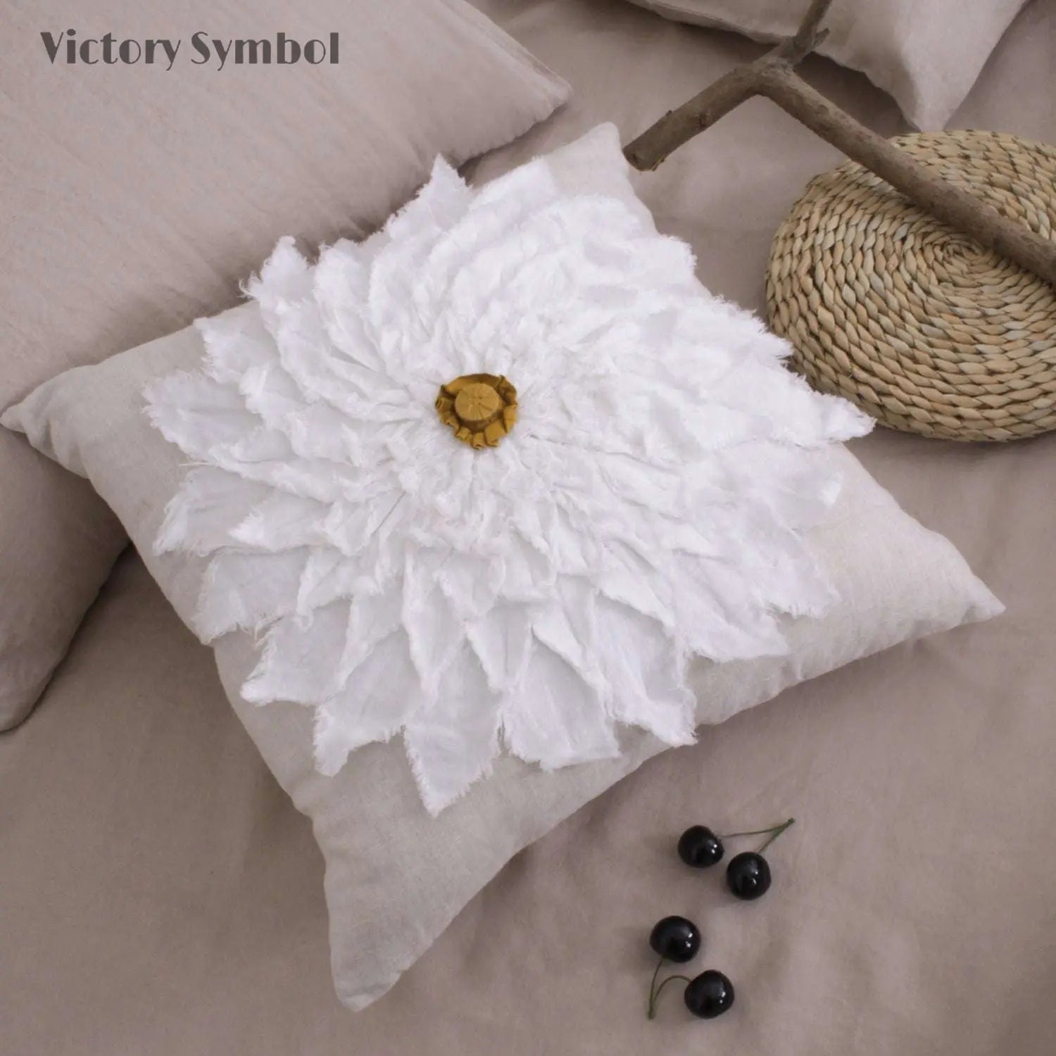 Collage flower pattern 100% Organic Linen Euro Pillowcase-victory symbol