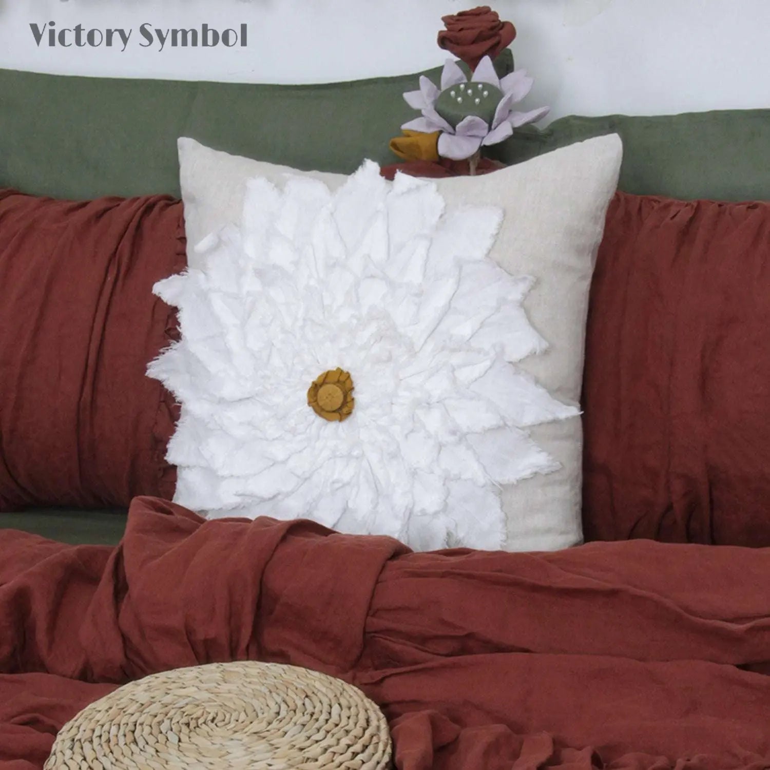 Collage flower pattern 100% Organic Linen Euro Pillowcase-victory symbol