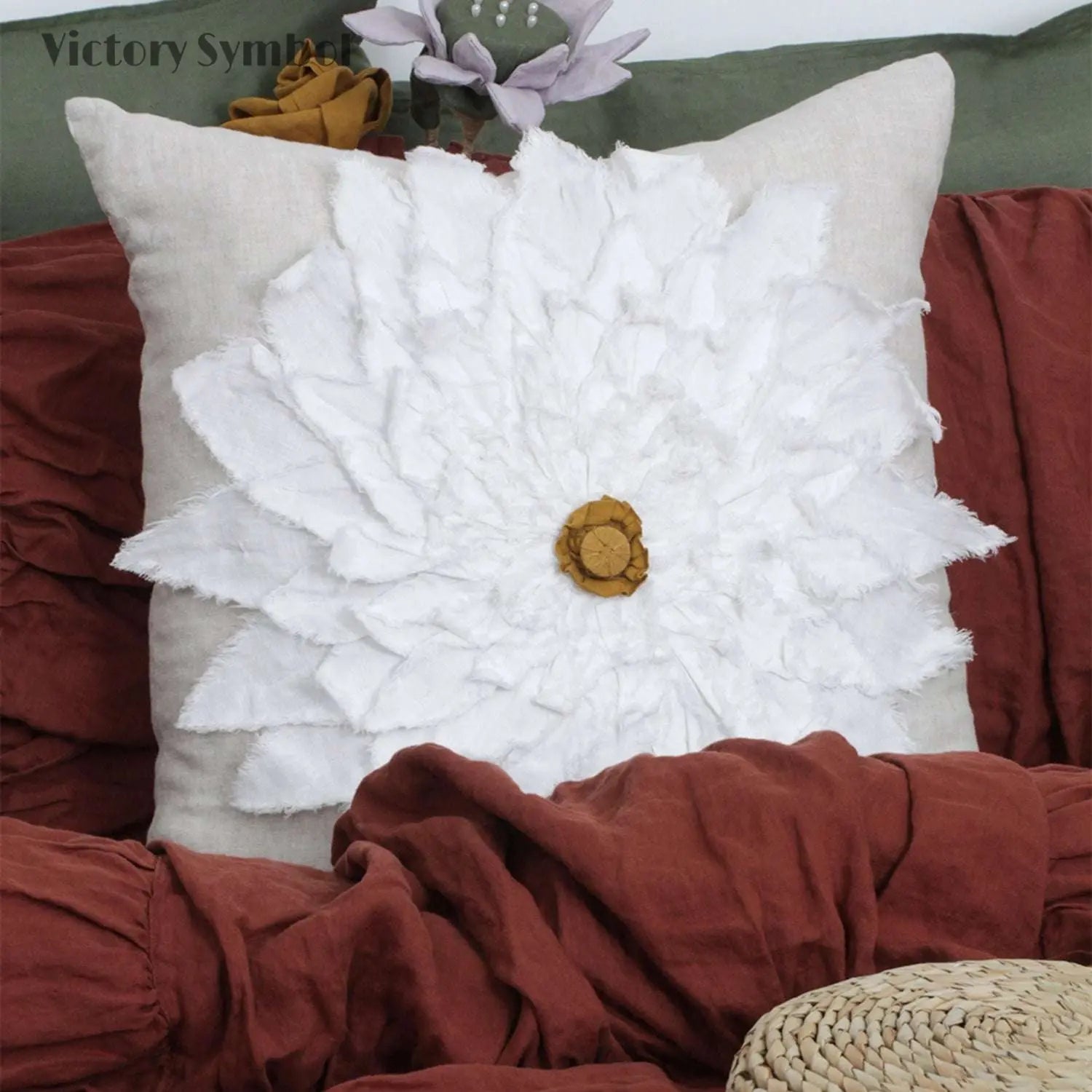 Collage flower pattern 100% Organic Linen Euro Pillowcase - Victory Symbol