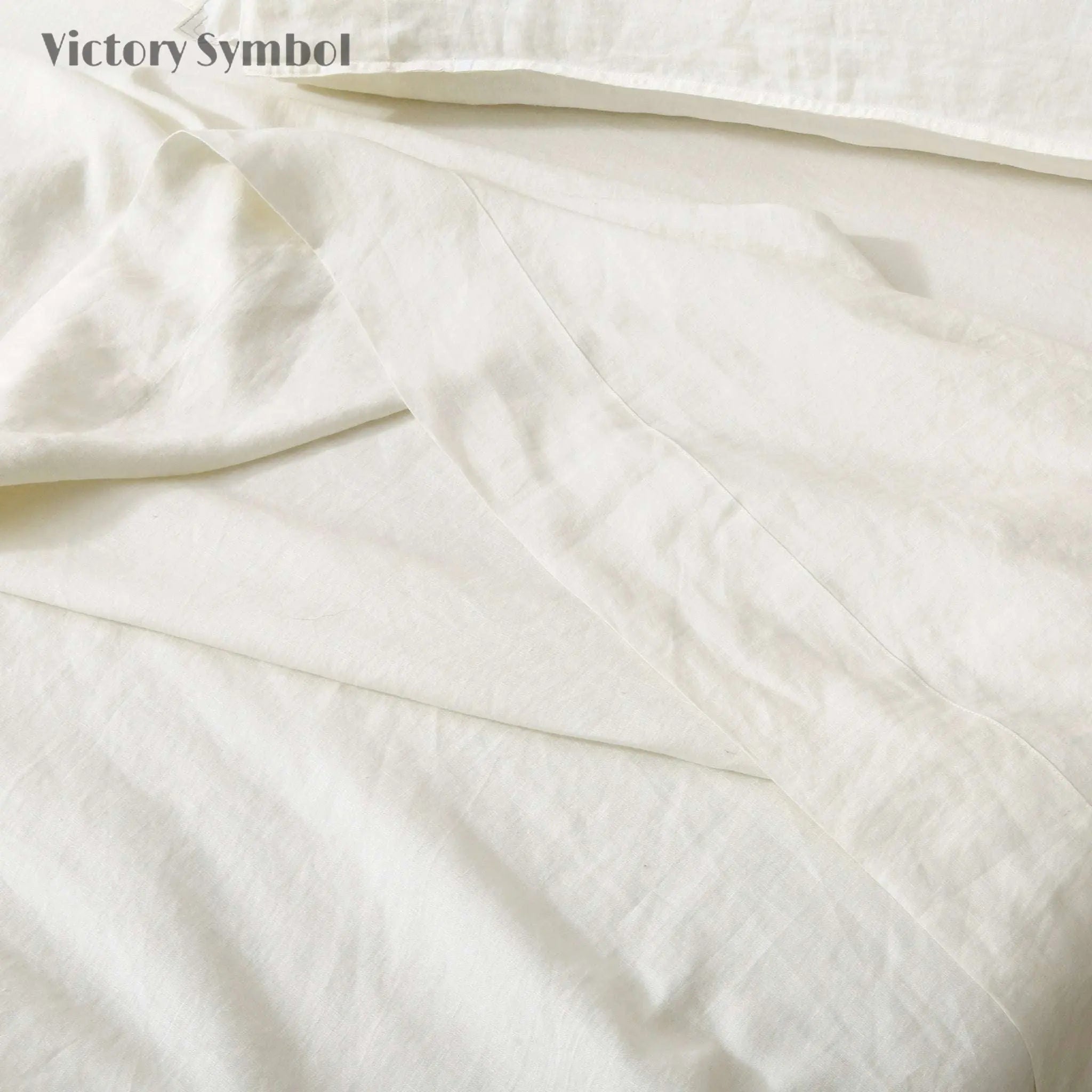 Creamy White 100% Organic Linen Flat Sheet - Victory Symbol