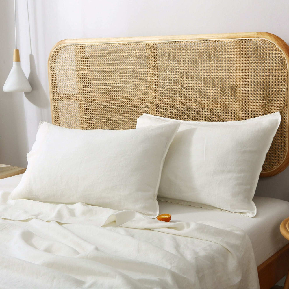 Creamy White 100% Organic Linen Pillowcases - Victory Symbol