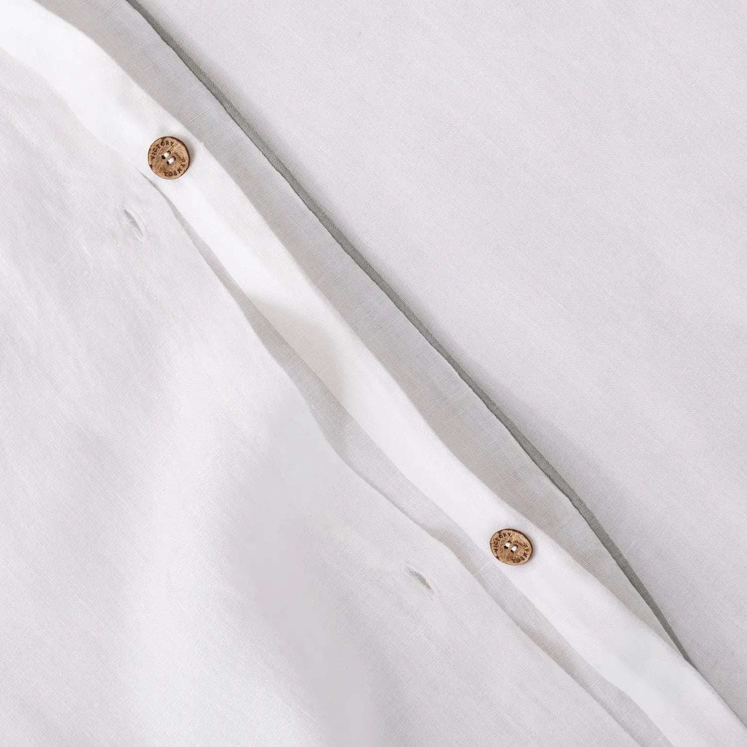Creamy White With Mint Green Piping 100% Organic Linen Duvet Cover Set.