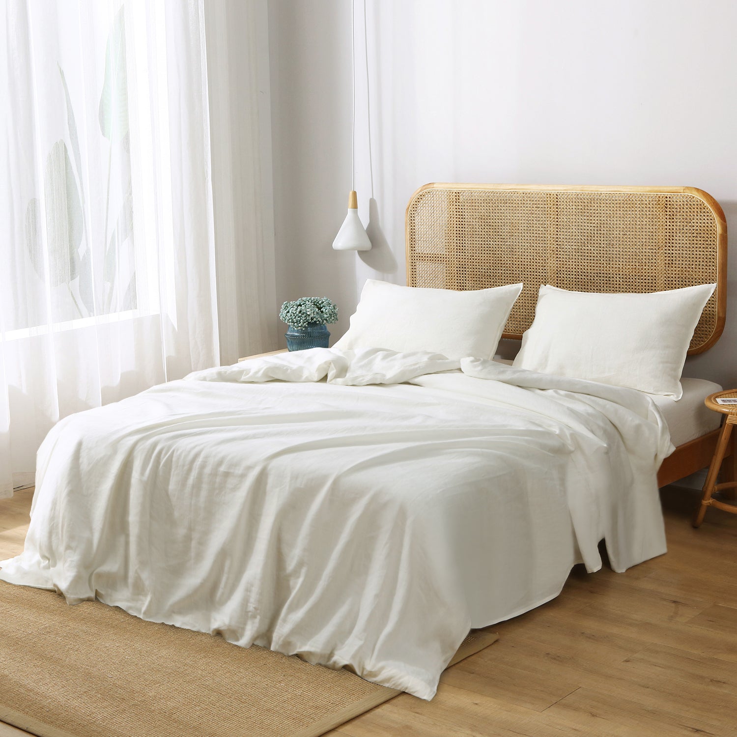 Creamy White 100% Organic Linen Duvet Cover(Only 1 Piece).-victory symbol